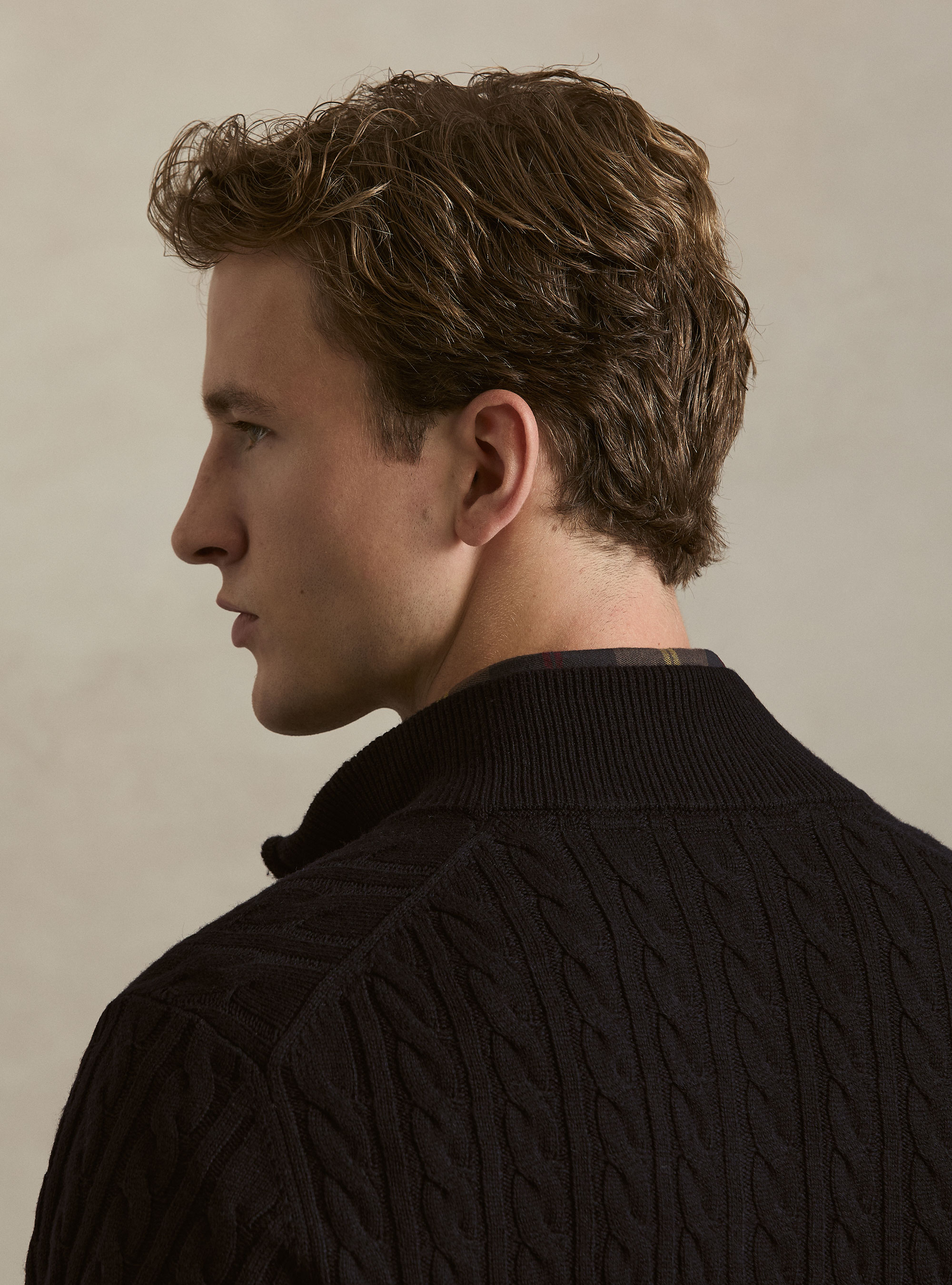 Maglia collo mock con trecca in misto lana, BLU NAVY