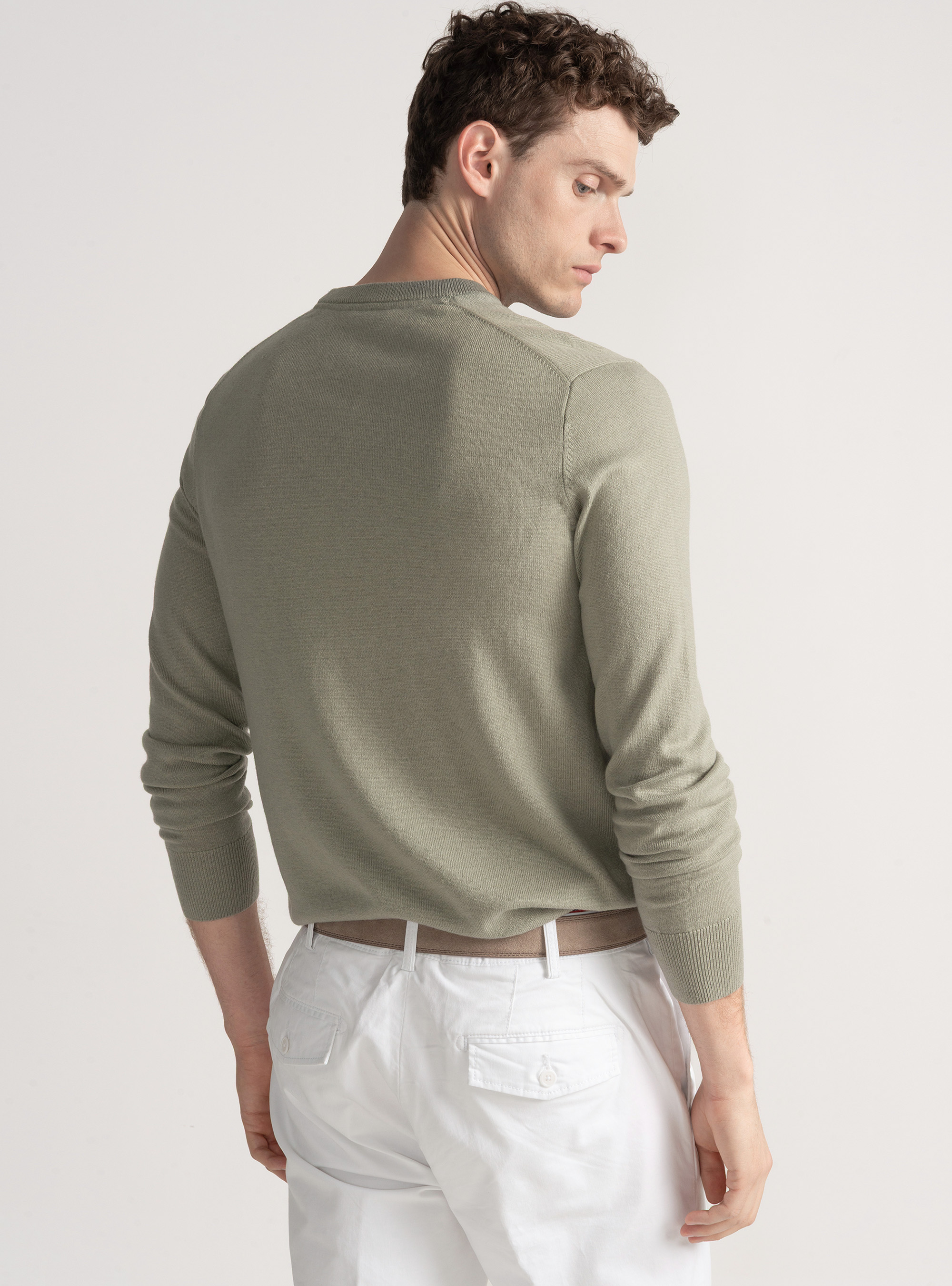Maglia girocollo in misto lana, VERDE GIADA 0655C