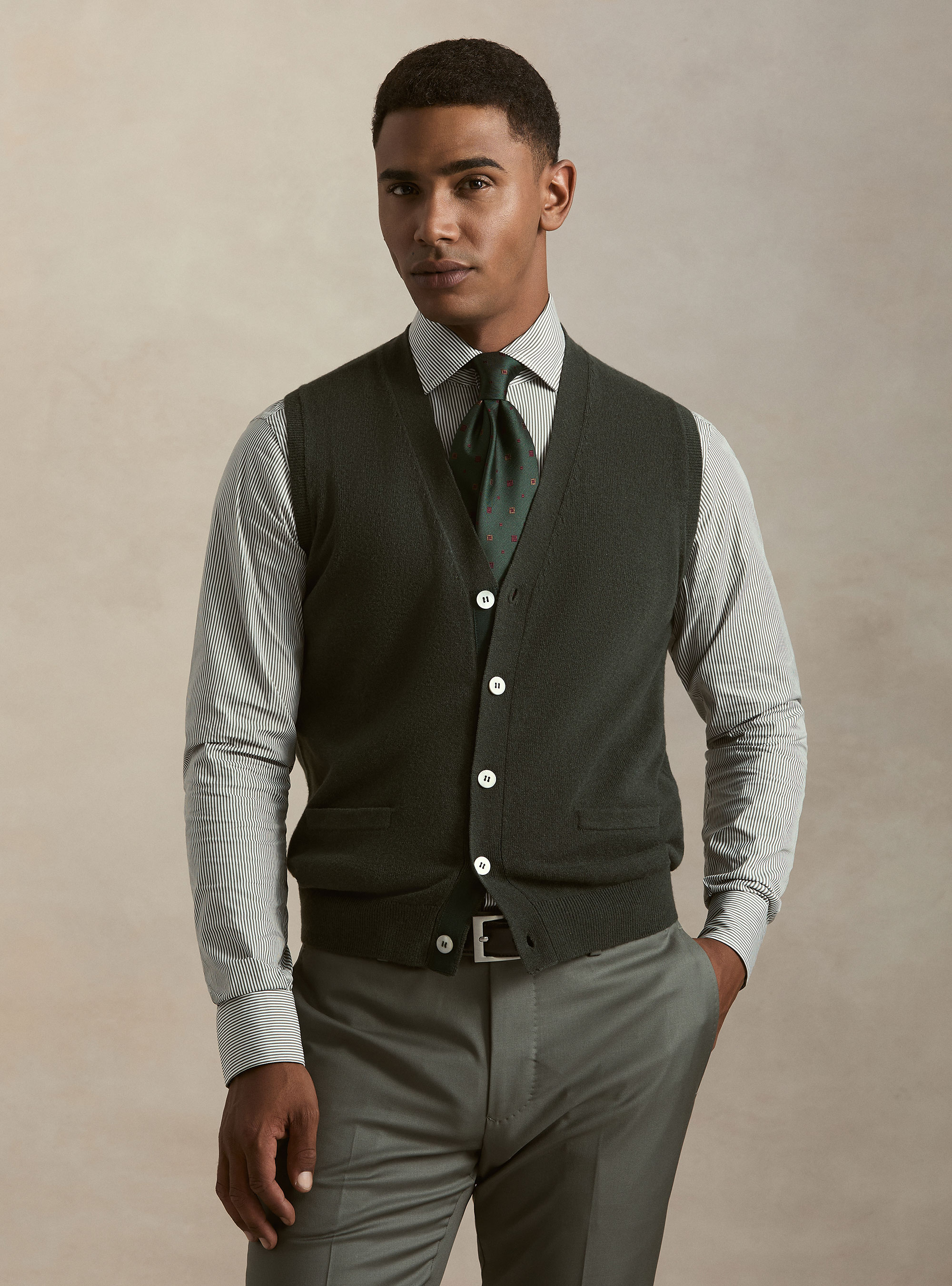 Lambswool and cashmere knit vest, MILITARE 0609C