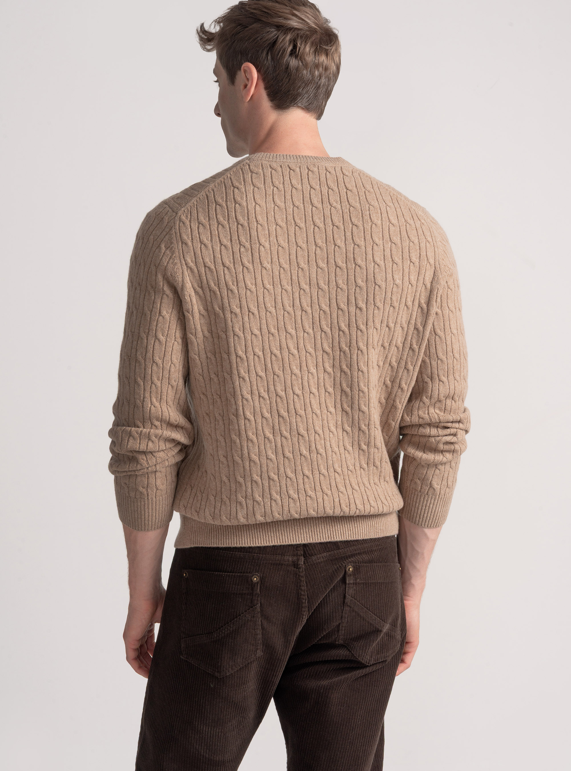 Merino wool V-neck sweater with braid, CAMMELLO 0570C