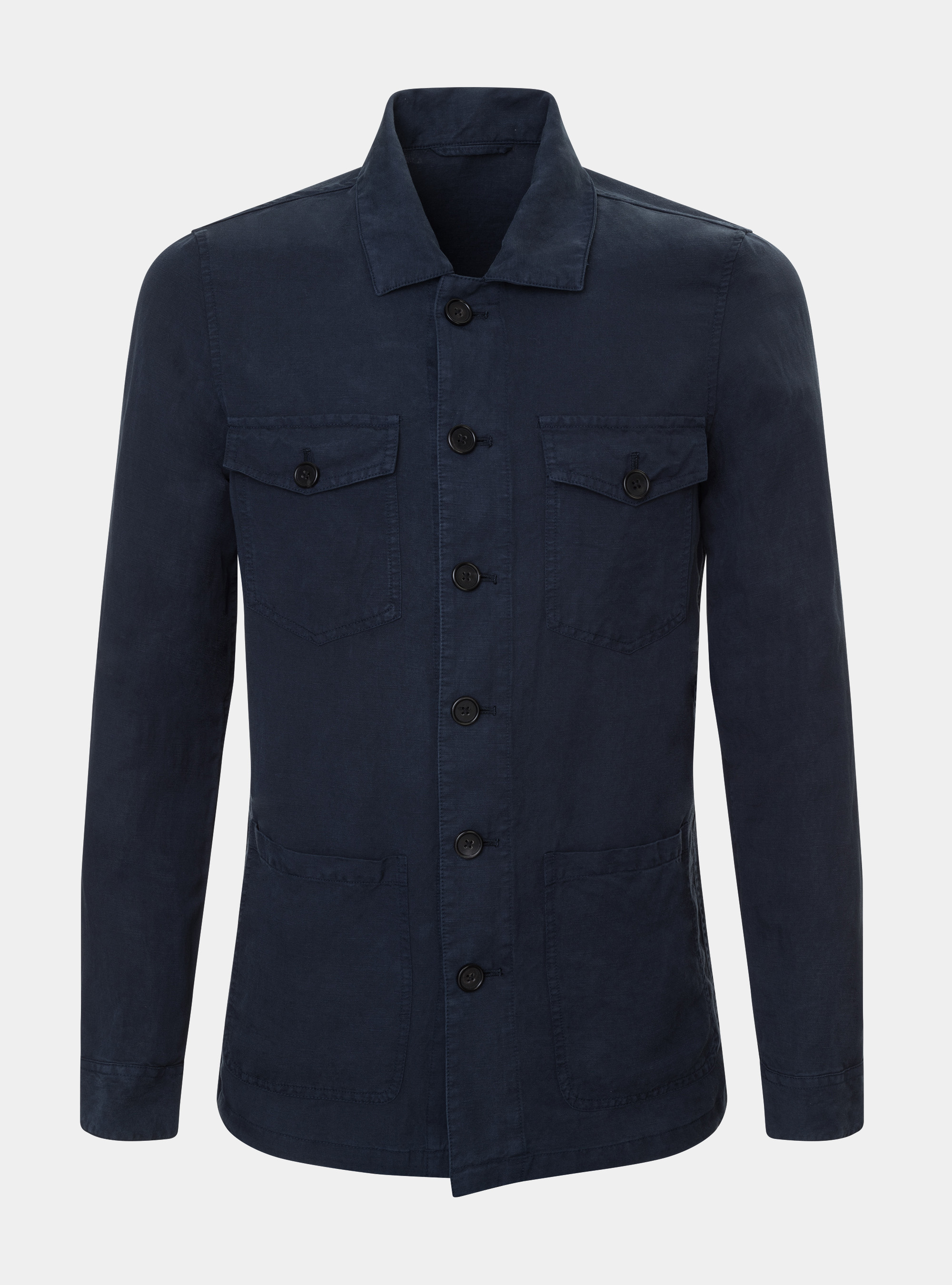 Giacca camicia in misto lino, BLU NAVY
