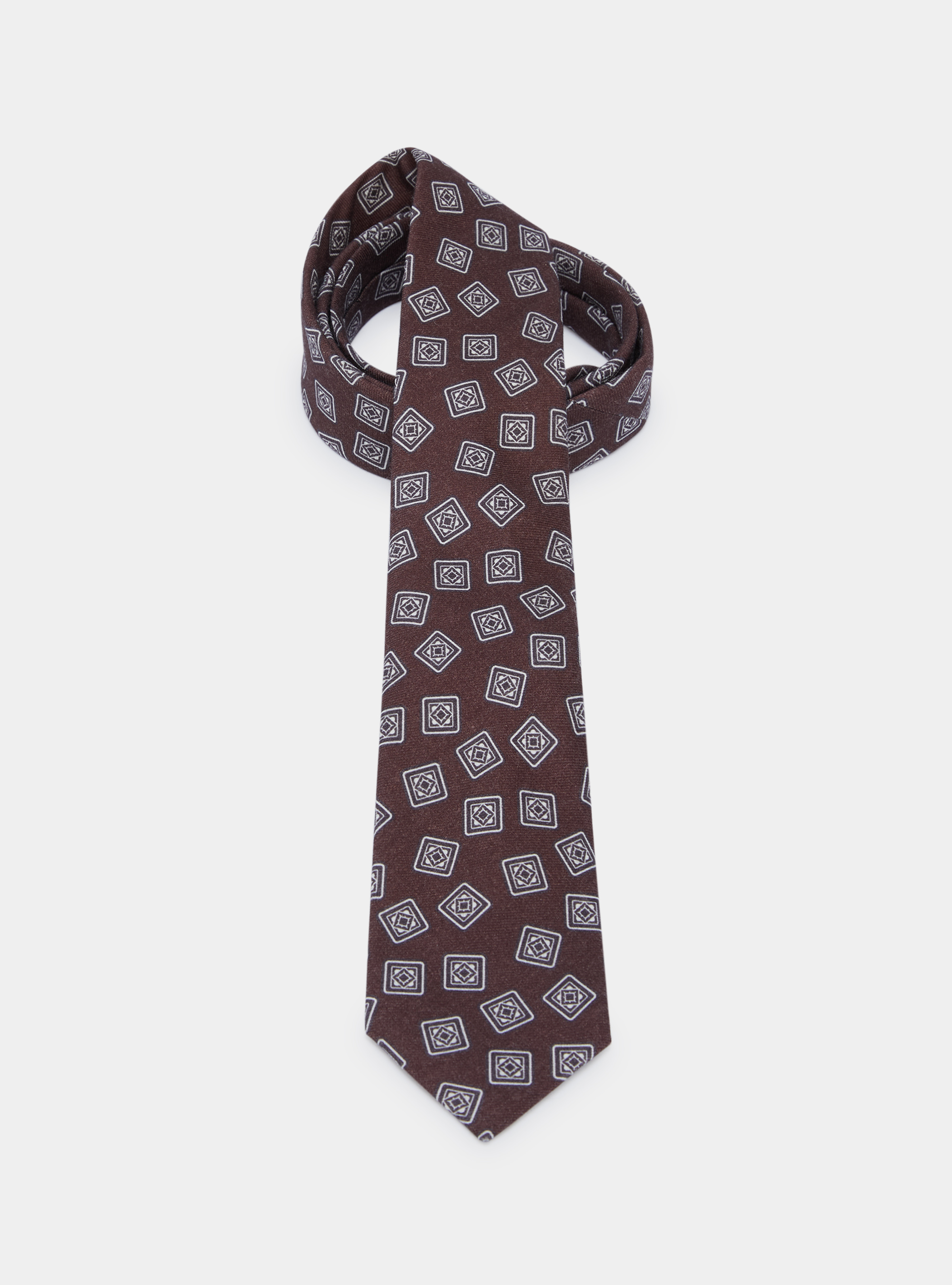Patterned wool tie, BROWN
