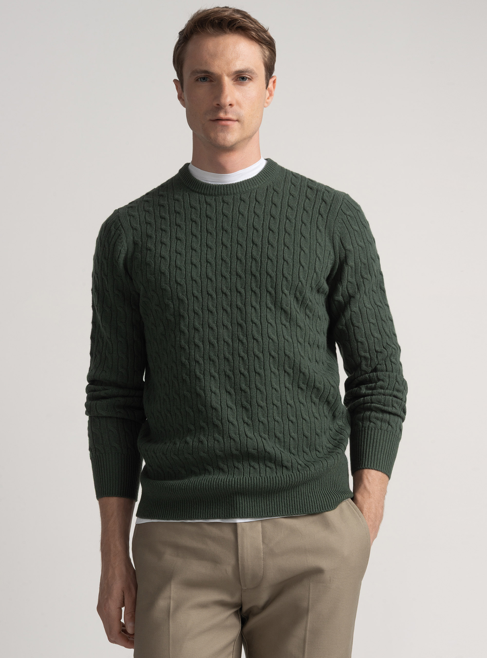 Crew-neck sweater with wool and cashmere braid, MILITARE 0609C