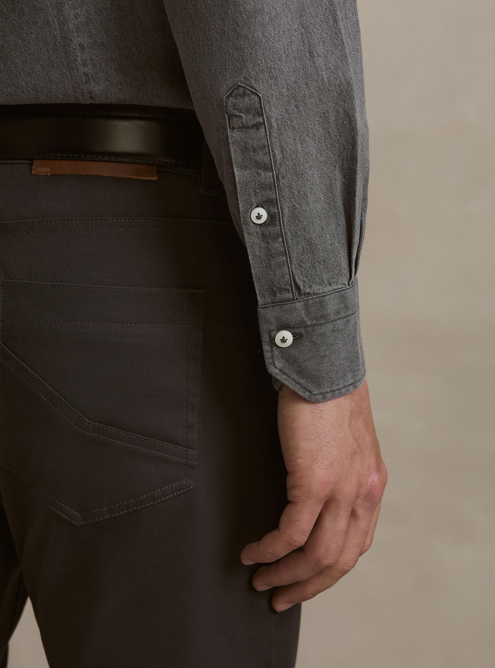 Camicia grigia in denim, GRIGIO CHIARO