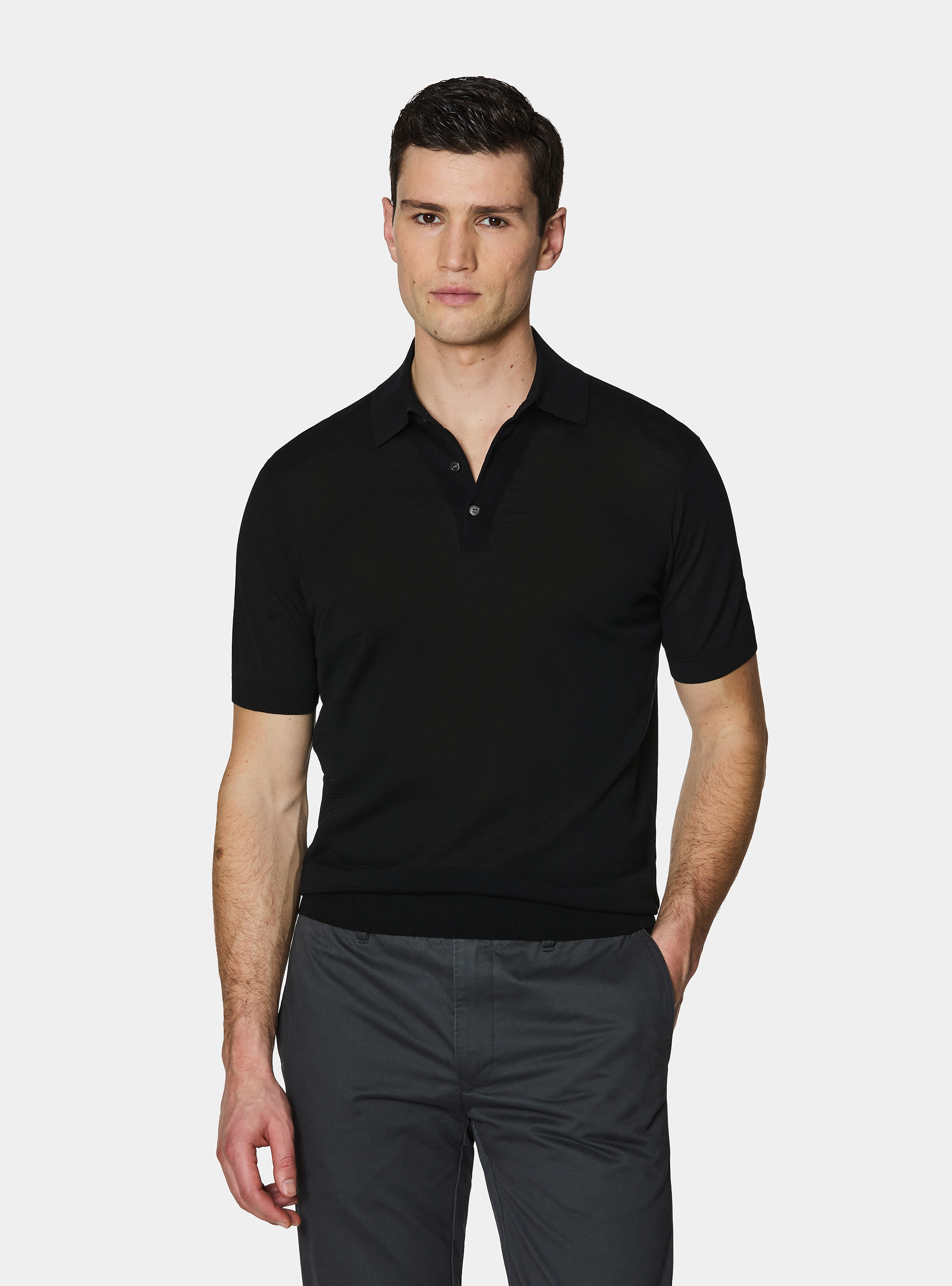 Polo de algod&oacute;n y seda, NEGRO