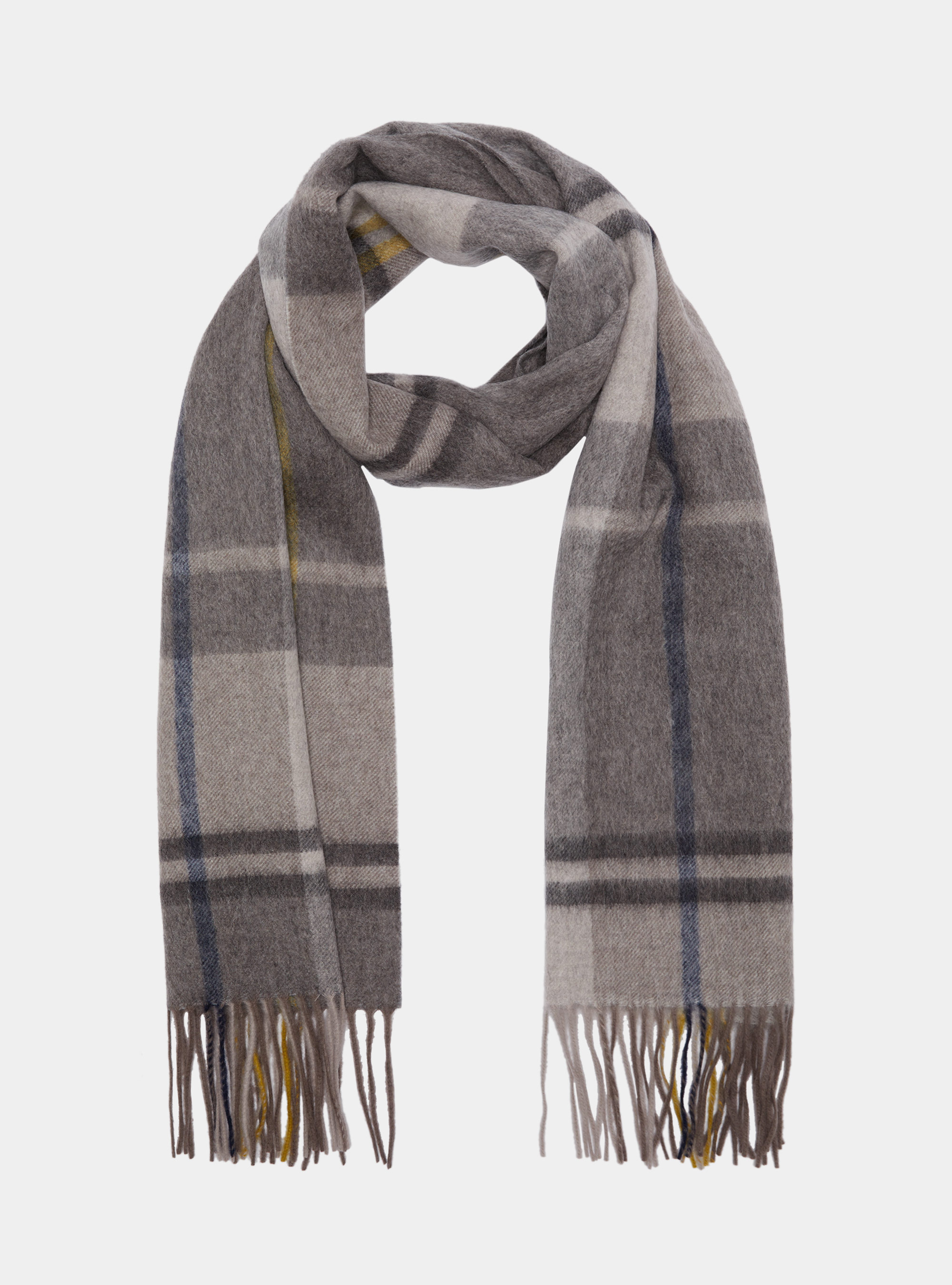 Wool and cashmere checked scarf, GREY