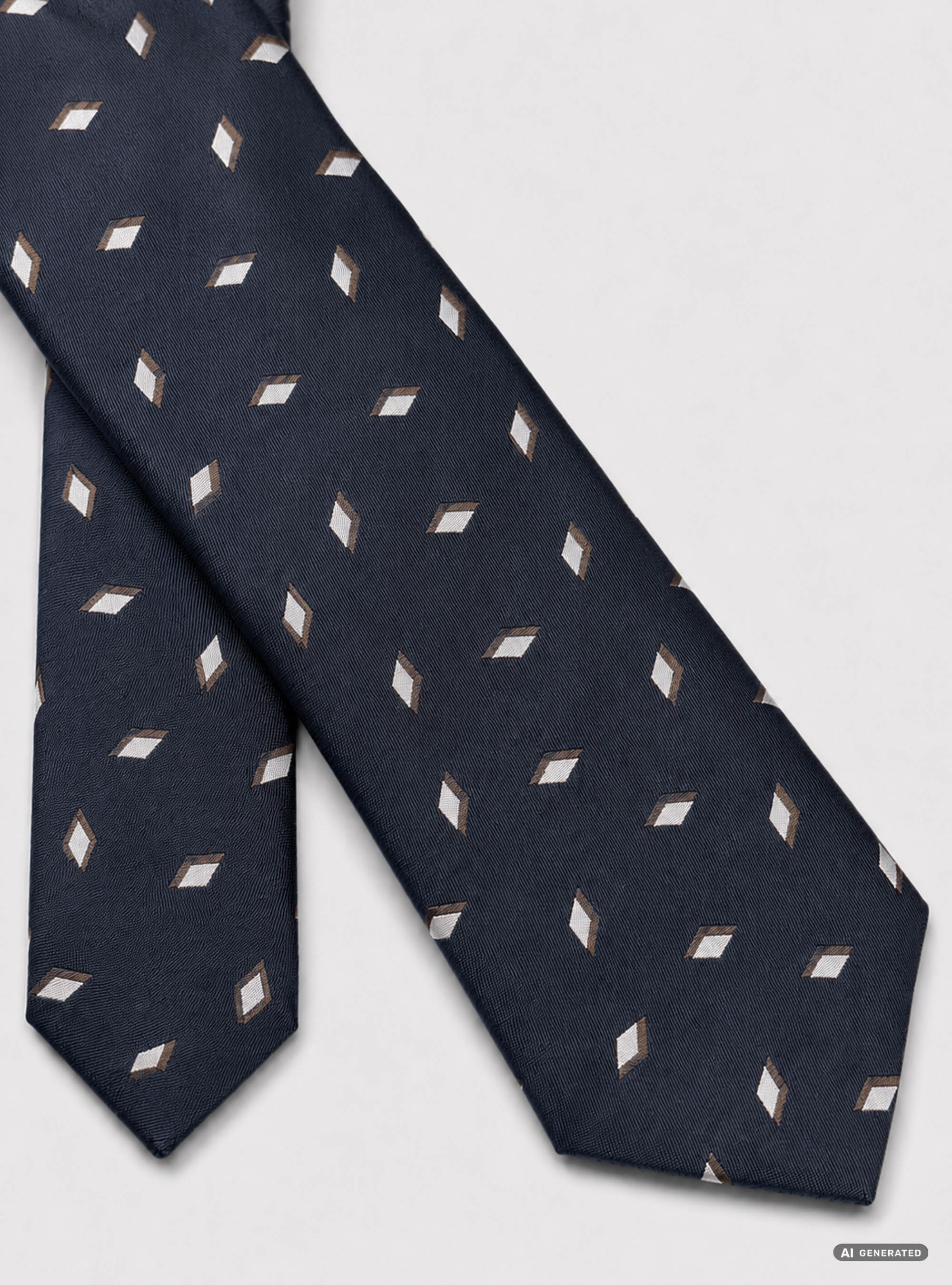 Geometric pattern silk twill tie, NAVY BLUE