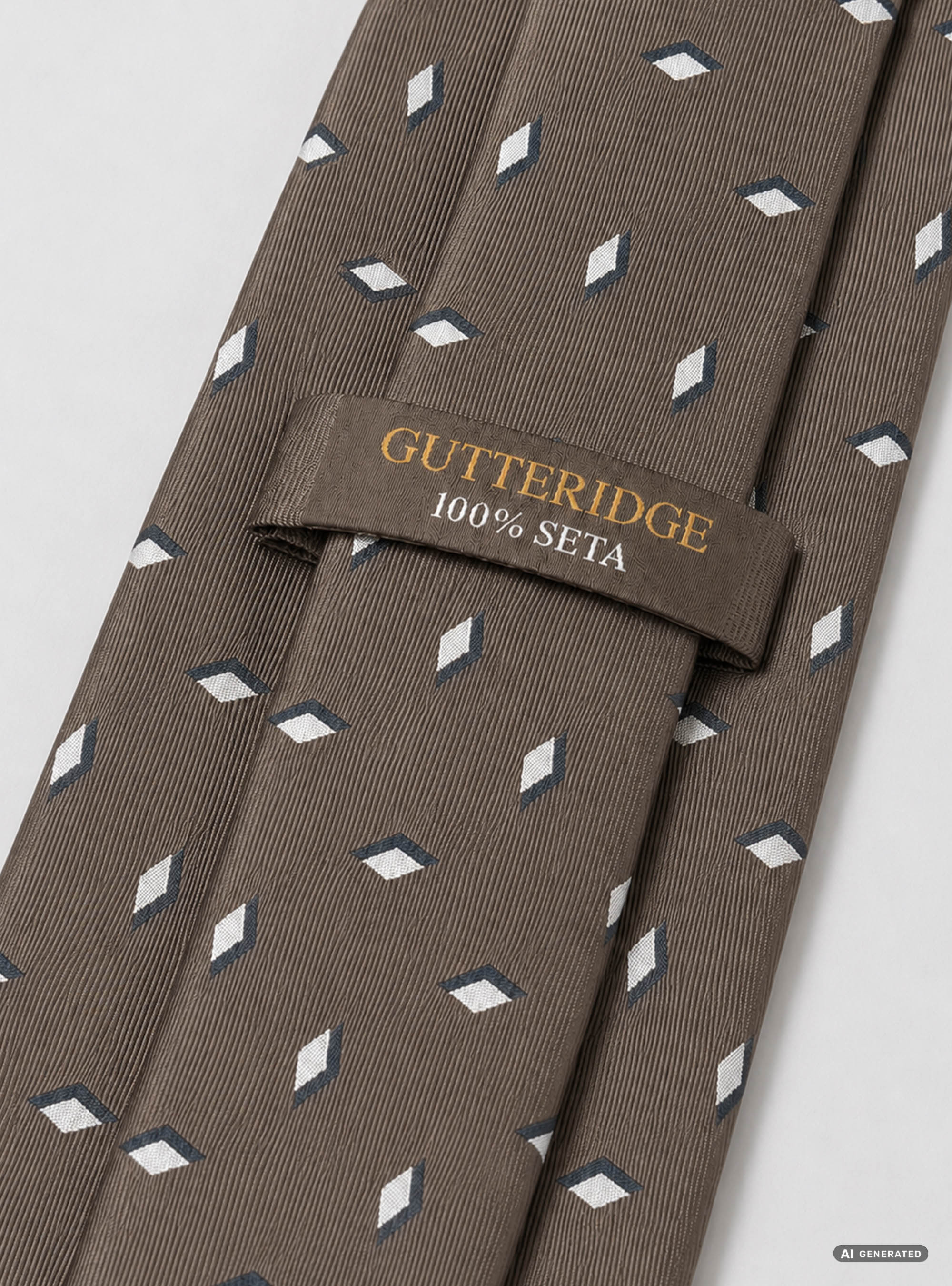 Geometric pattern silk twill tie, BROWN