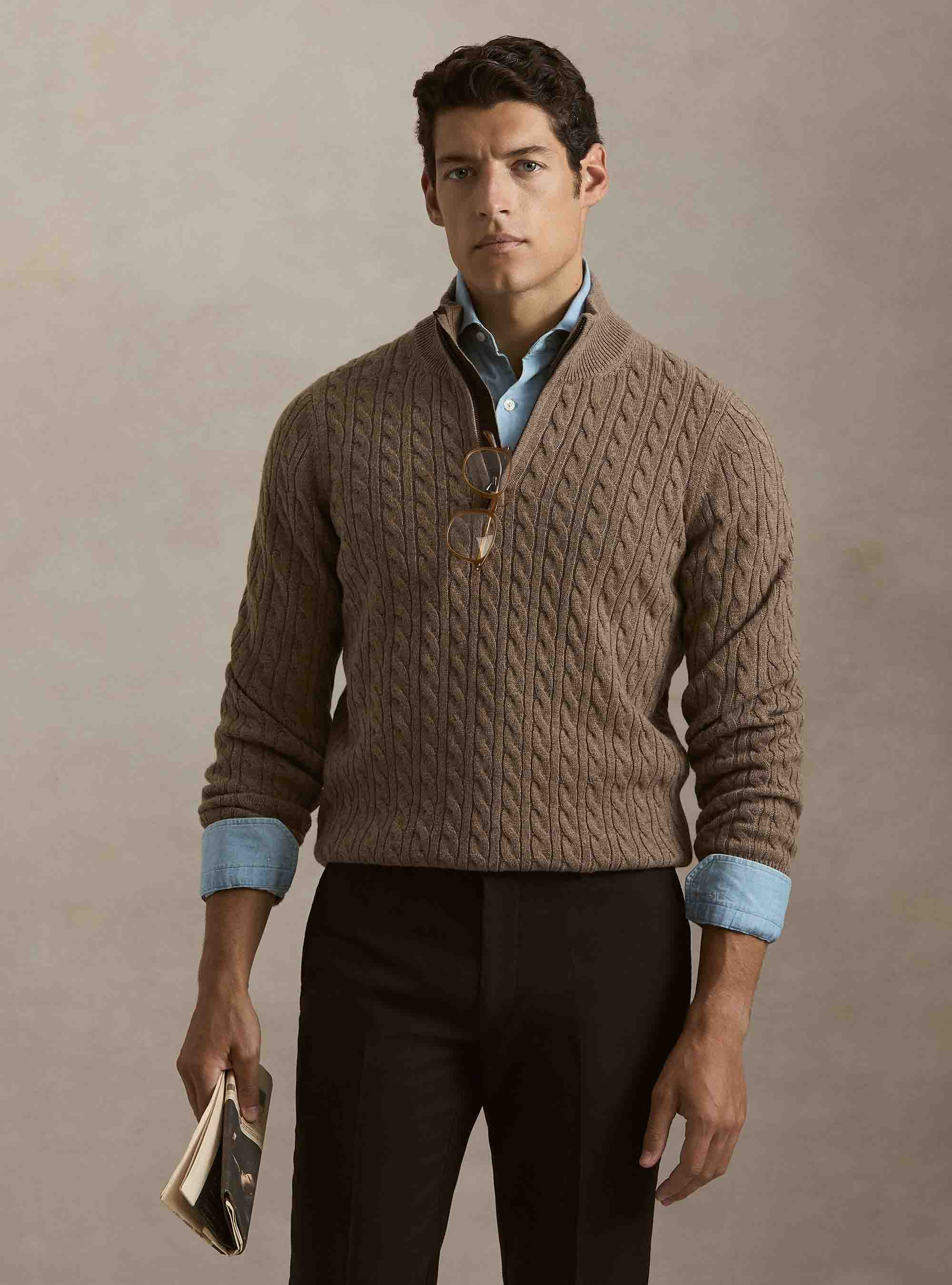 Zopfstrickpullover mit Mock-Neck aus Woll-Kaschmir-Mischung, FANGO 0569C