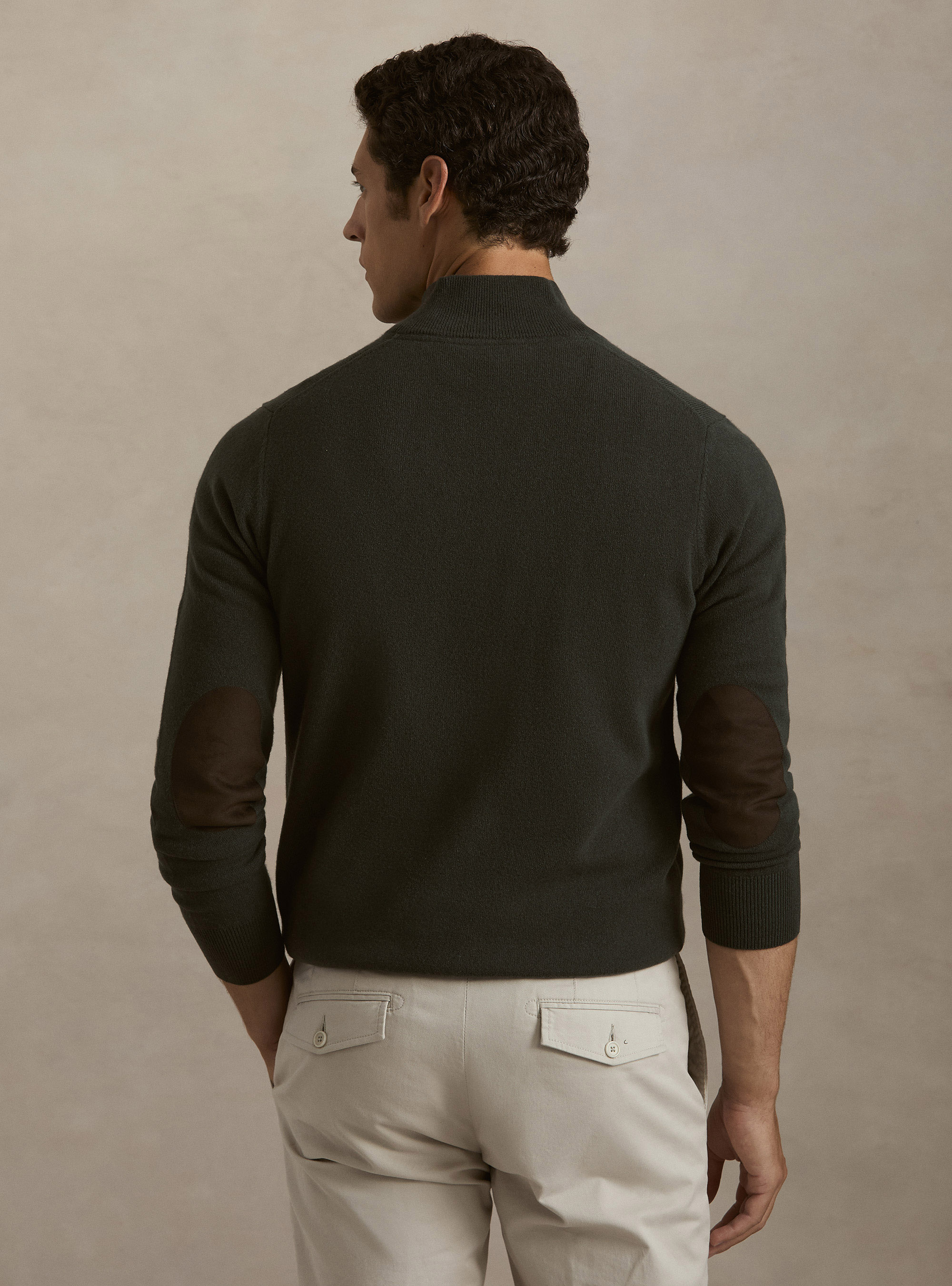 Pull demi-zip en lambswool et cachemire, MILITARE 0609C