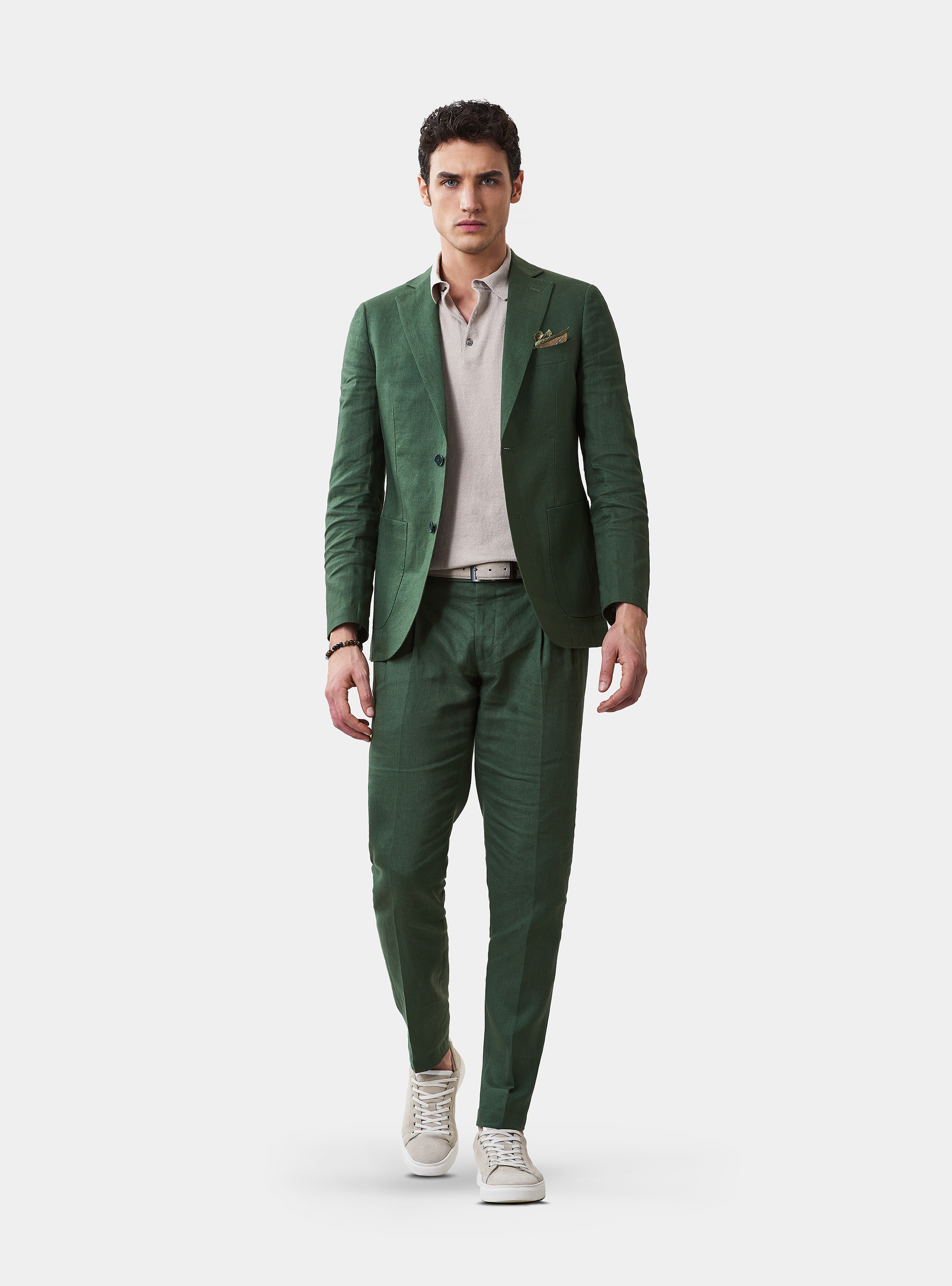 Pantaloni per abito in puro lino, VERDE