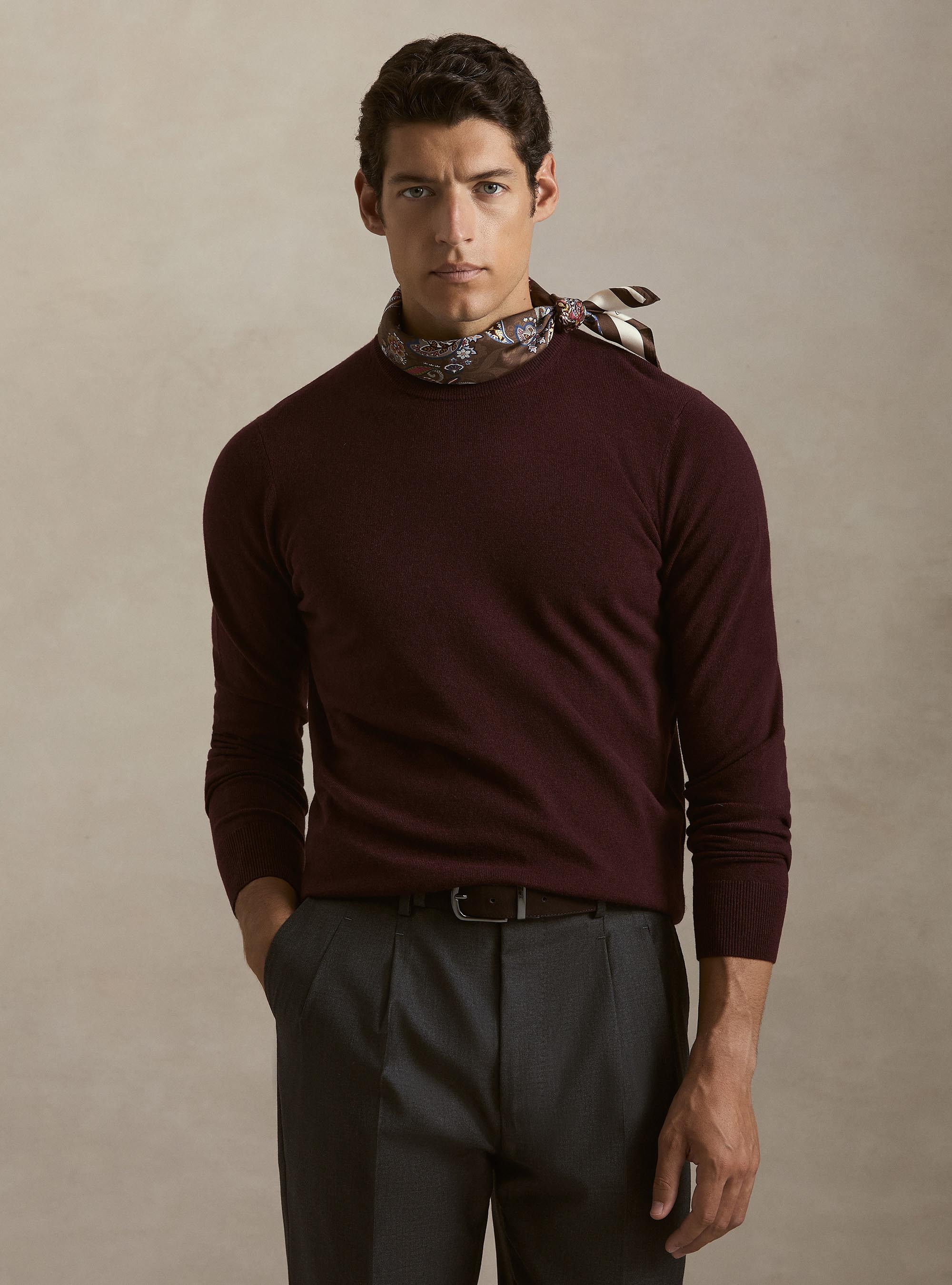 Wool and cashmere blend crewneck sweater, BORDEAUX