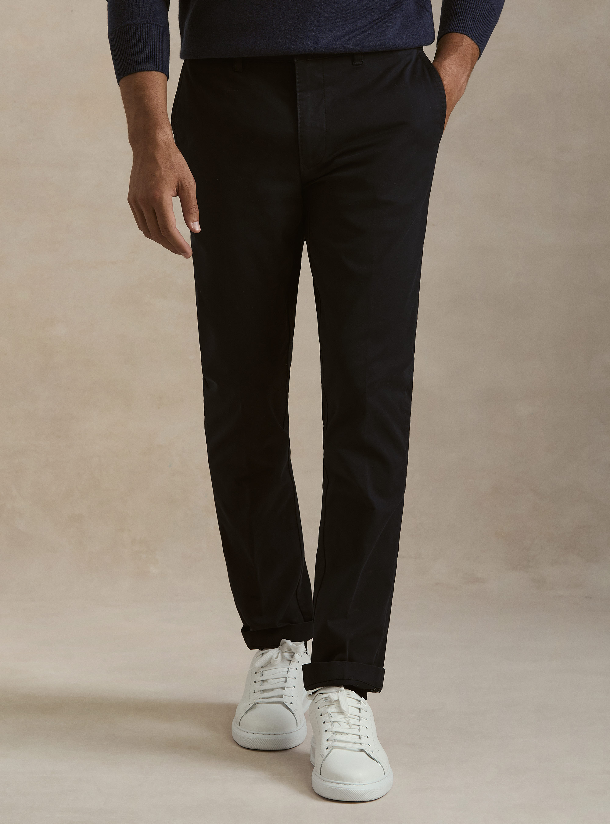 Pantalones chino slim fit de sarga el&aacute;stica, AZUL MARINO