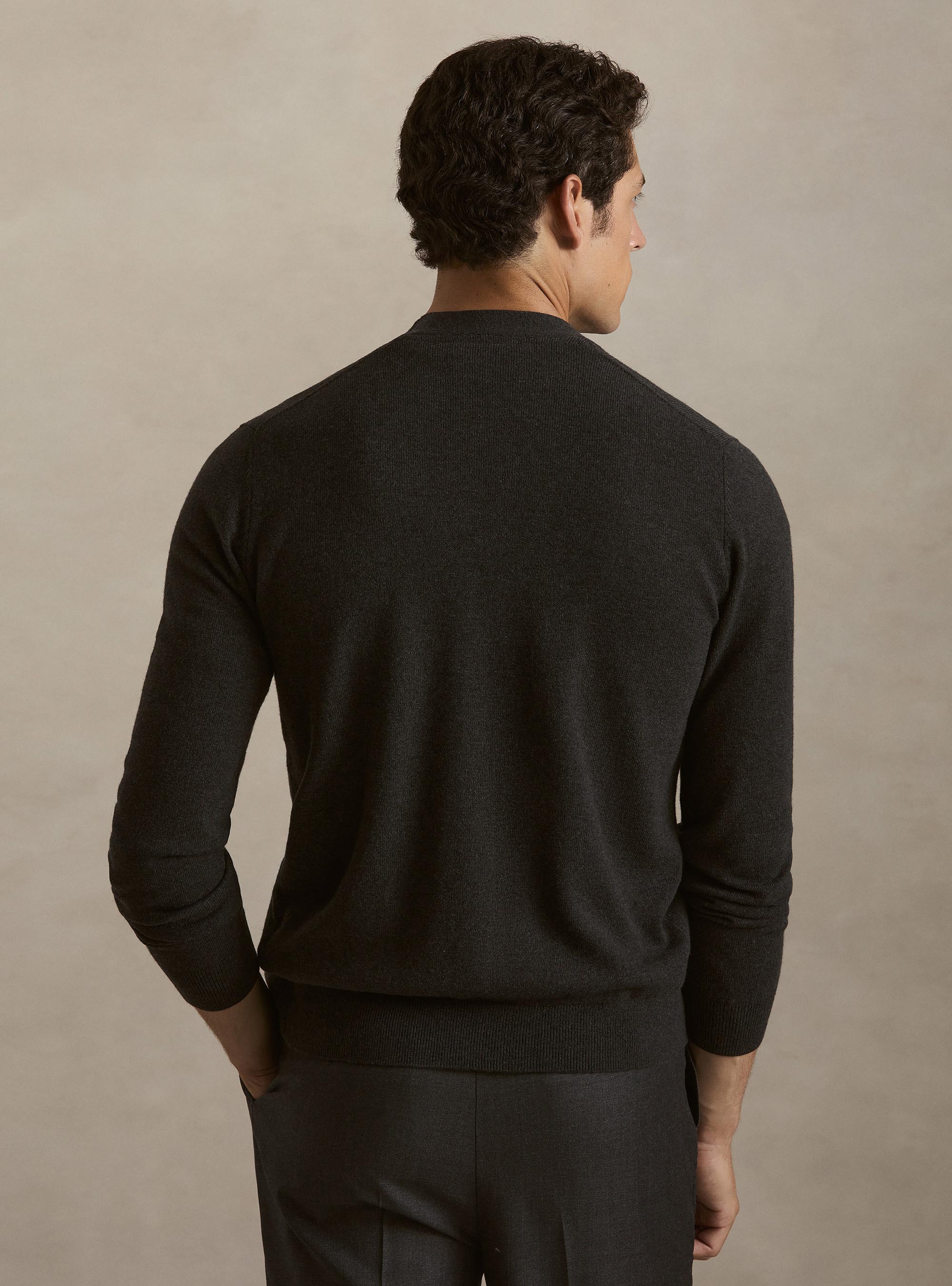 Cardigan in maglia con bottoni in lana lambswool e cashmere, ASFALTO