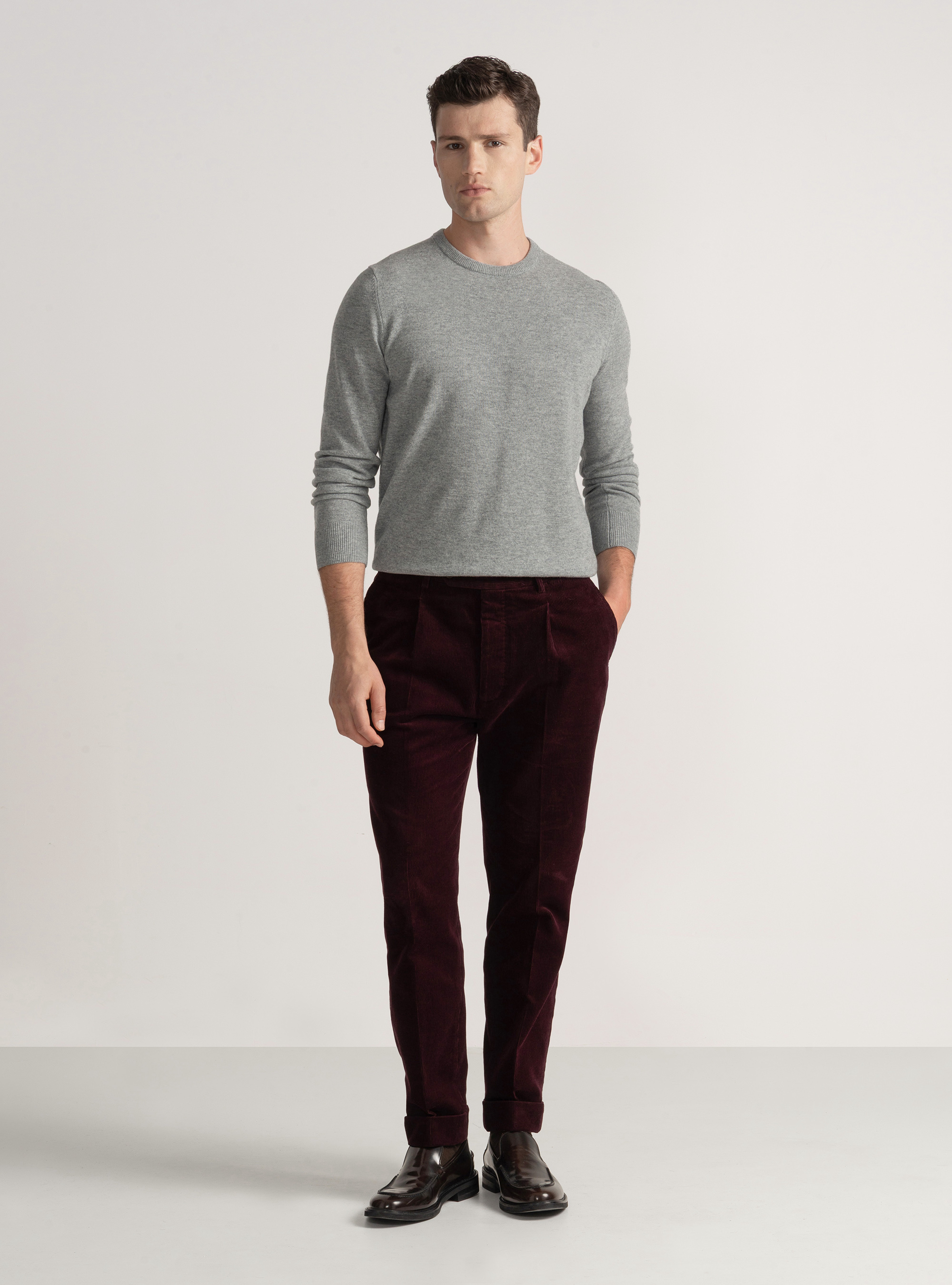 Lambswool and cashmere crew-neck sweater, GRIGIO MELANGE 0151C
