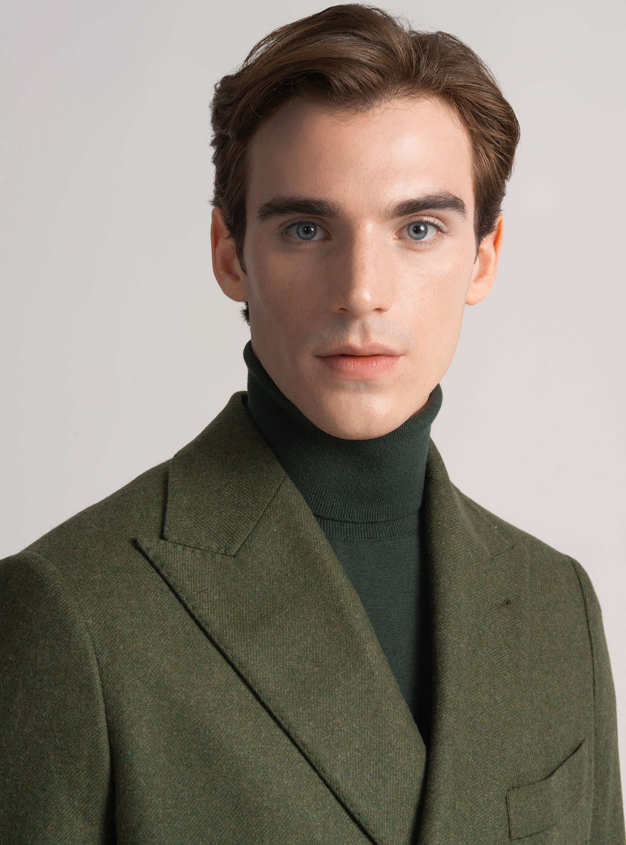 Double-breasted flannel blazer, GREEN