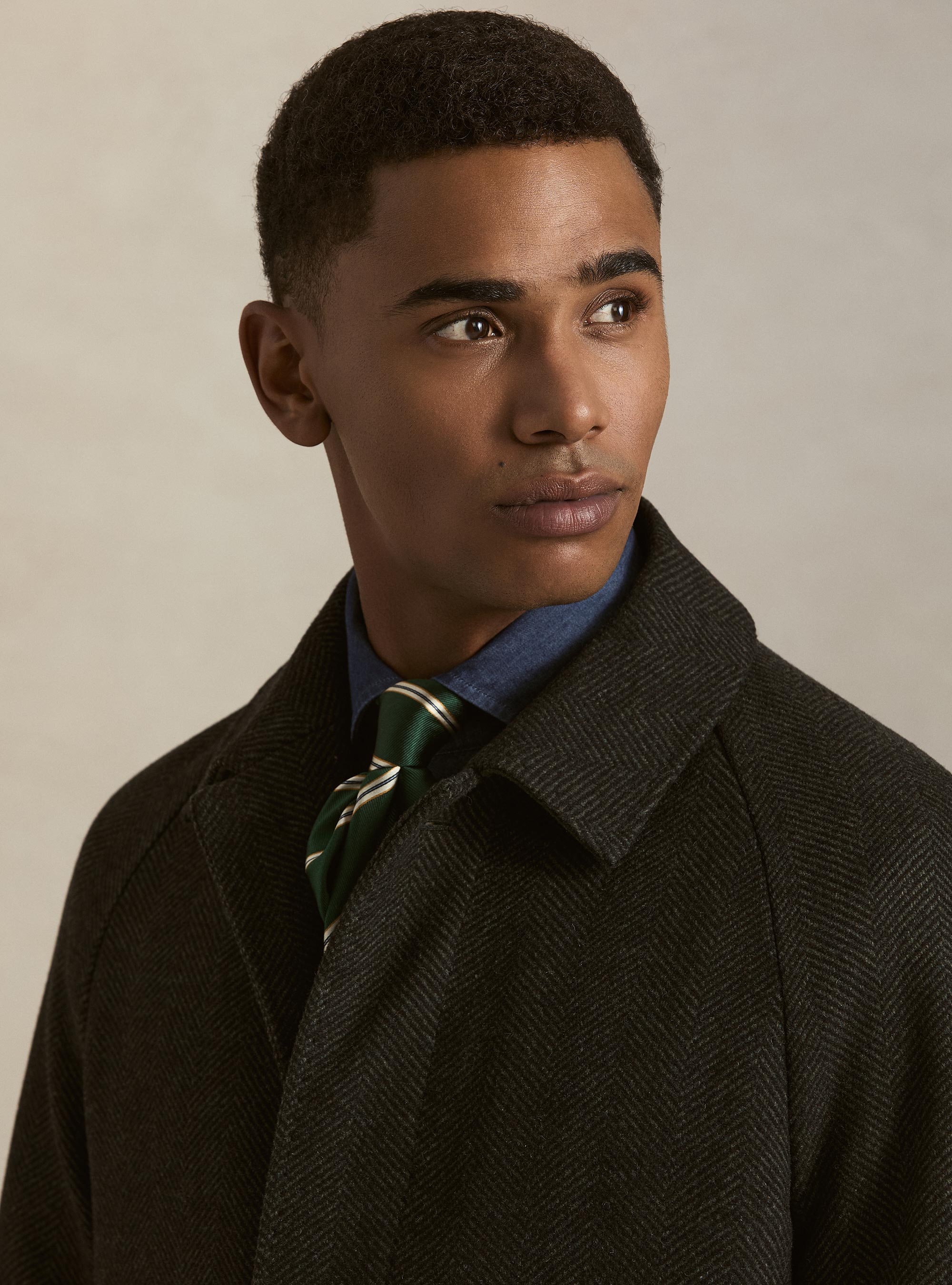 Herringbone Shetland wool blend raglan coat, GREEN