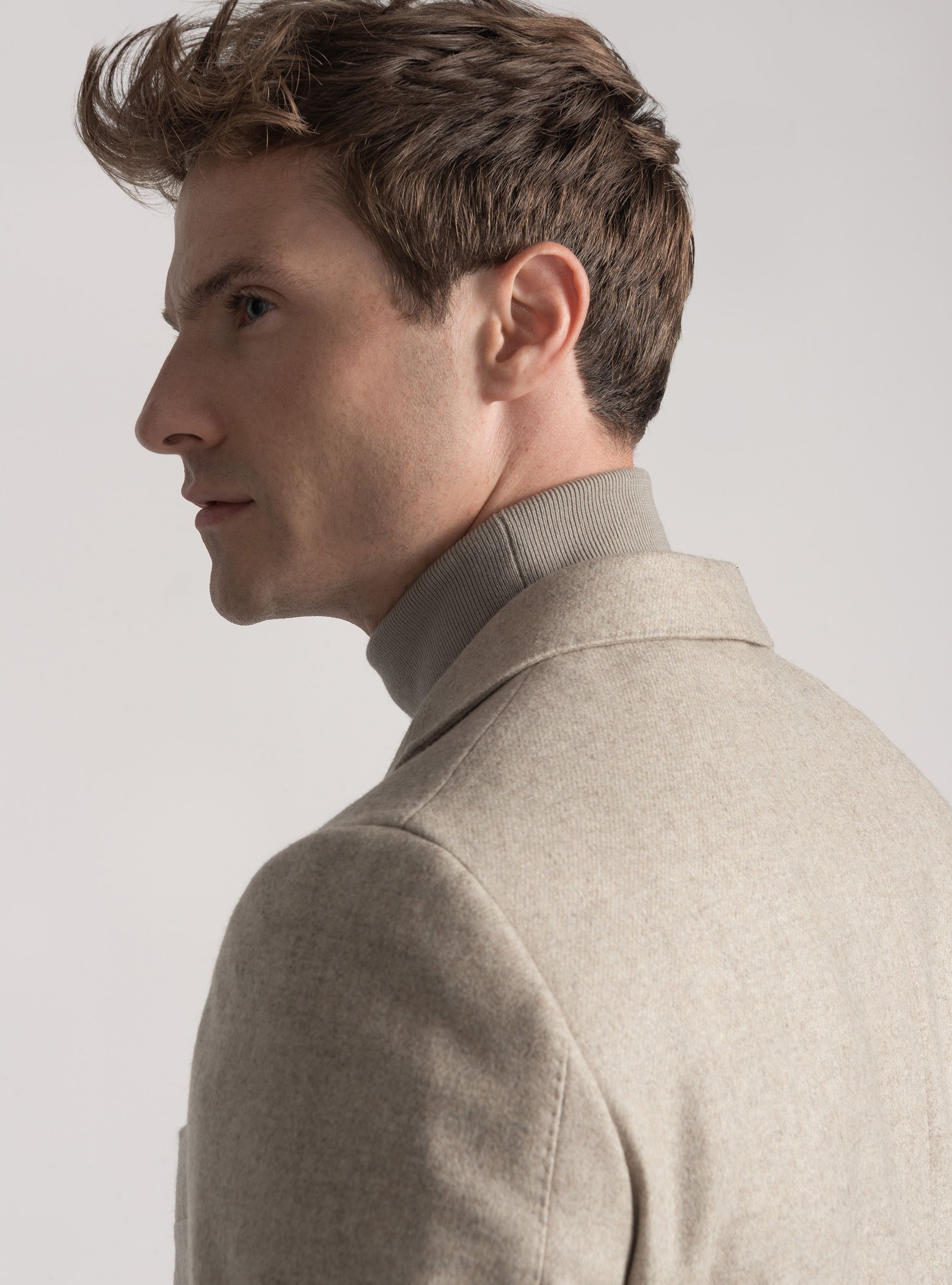 Wool-blend flannel blazer, SAND