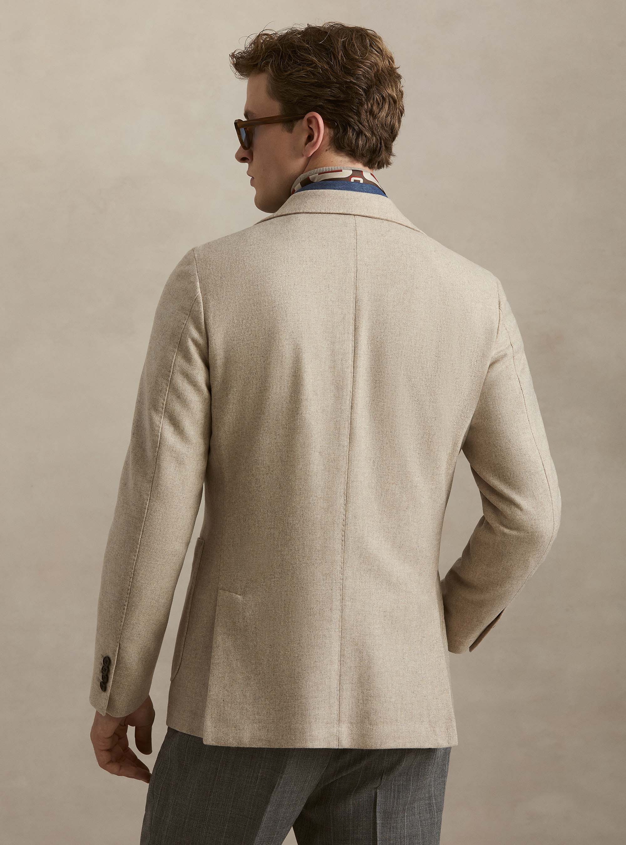 Single-Breasted Wool-Blend Flannel Blazer, SAND