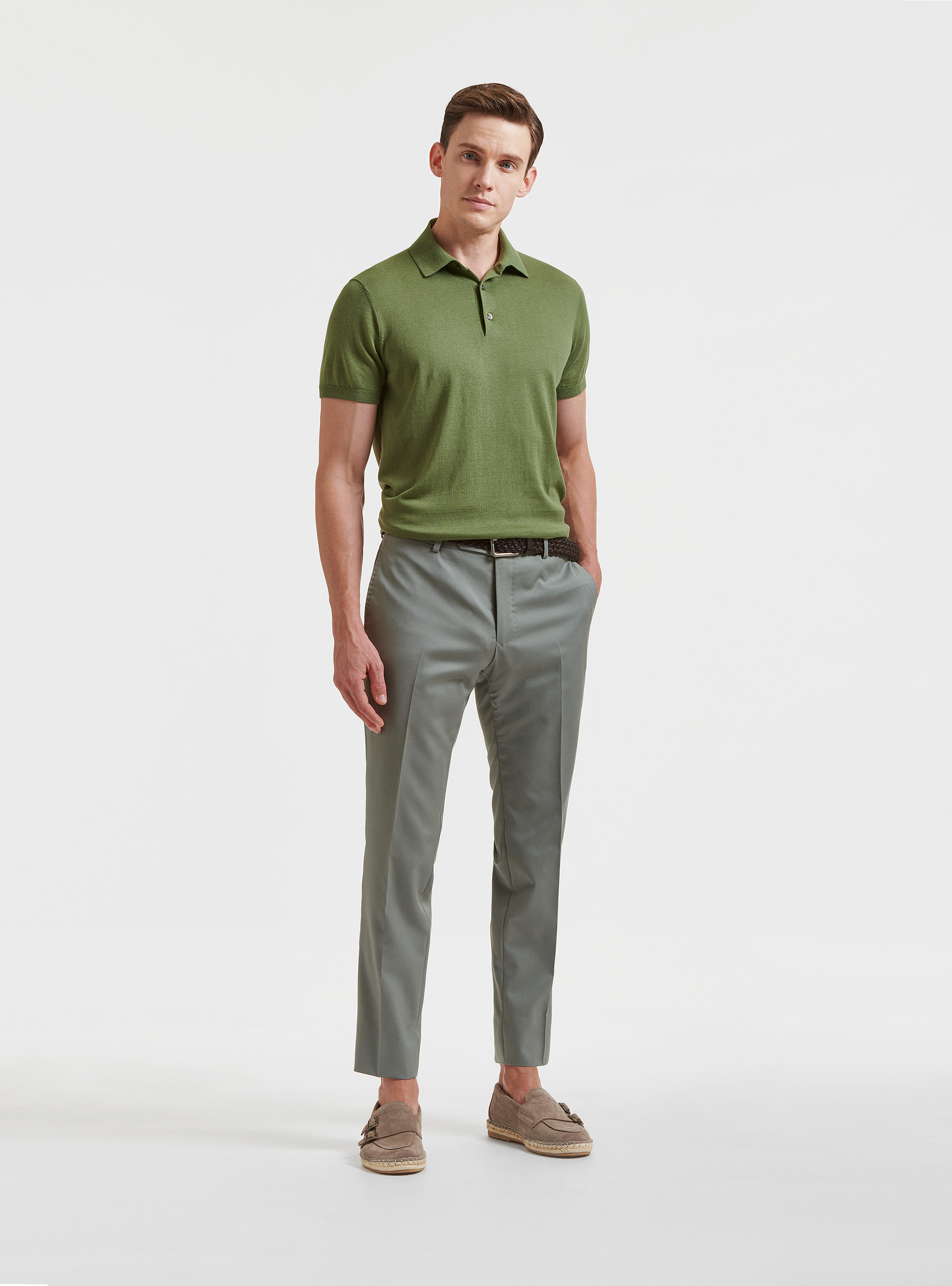 Polo de seda y algod&oacute;n, VERDE OLIVA