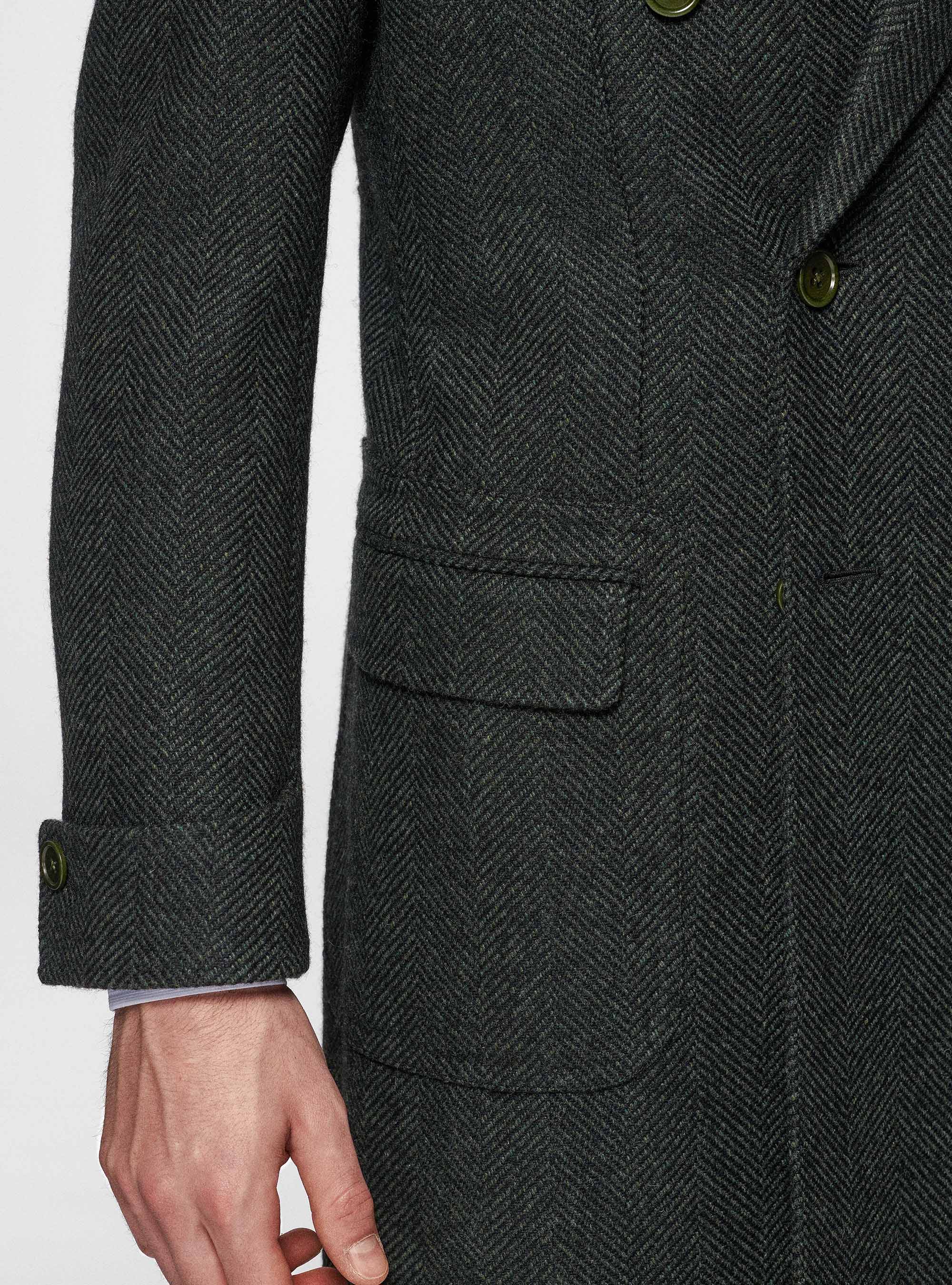 Double-breasted coat in herringbone wool blend, GREEN