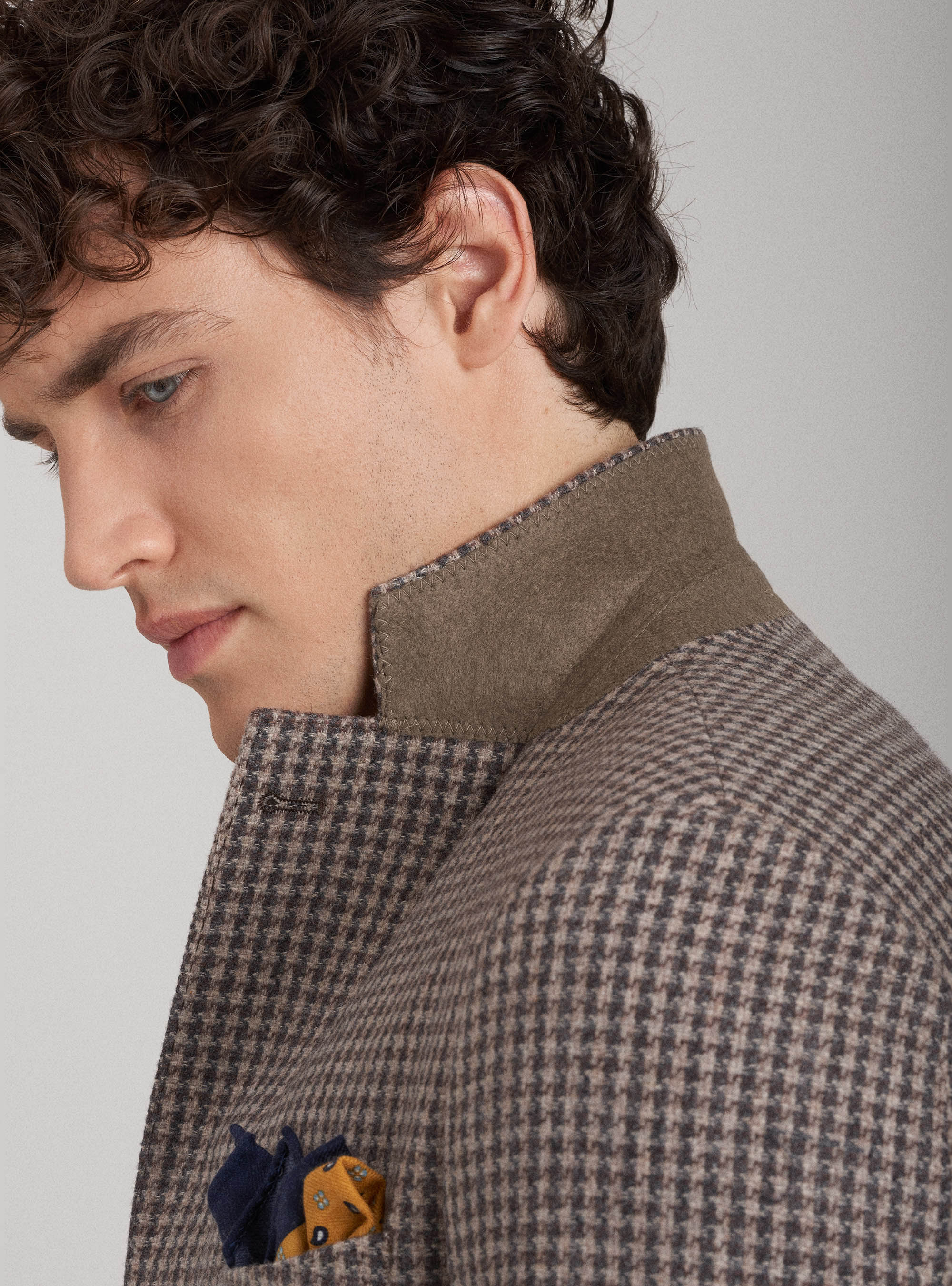 Chaqueta de lana, algod&oacute;n y cachemira de dientes de sabueso, MARRON