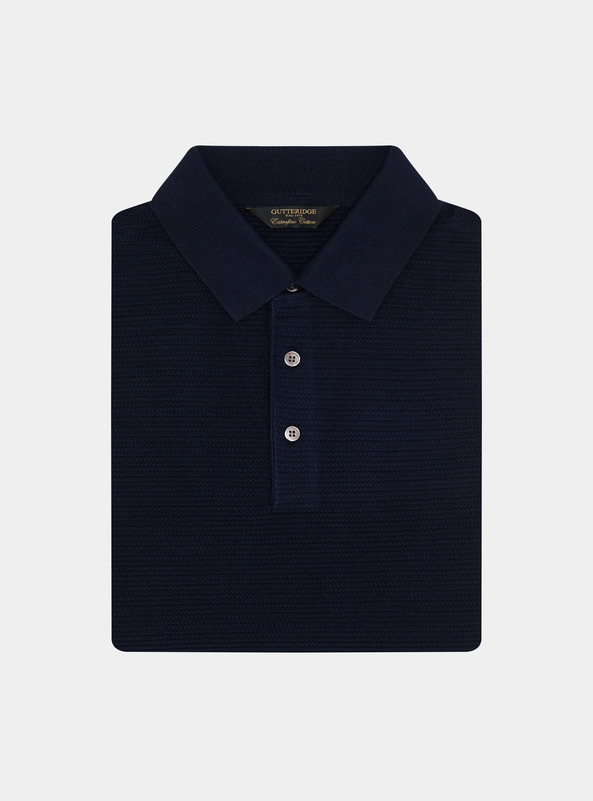 Polo en maille de coton textur&eacute;, BLEU MARINE