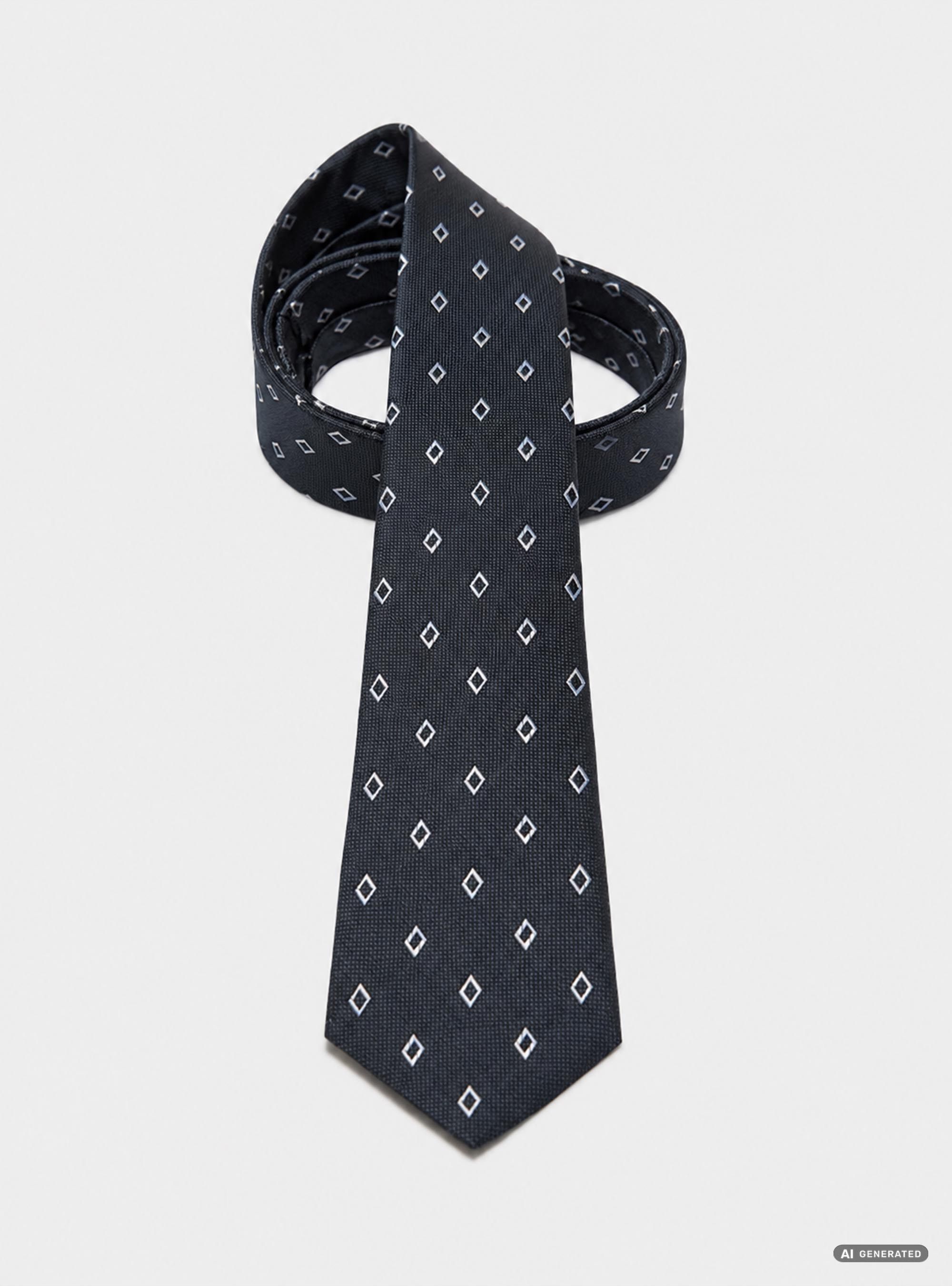 Corbata de seda jacquard con microestampado de rombos, AZUL MARINO