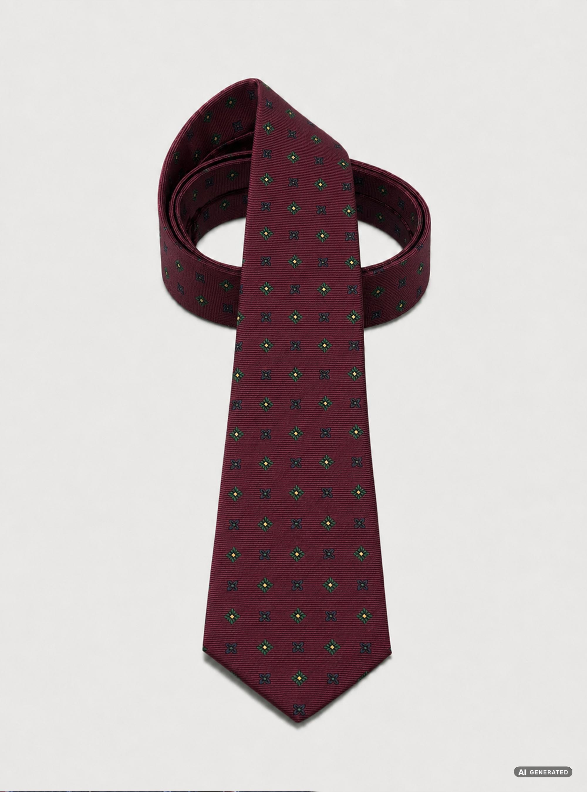 Corbata de seda jacquard con microestampado floral, BURDEOS