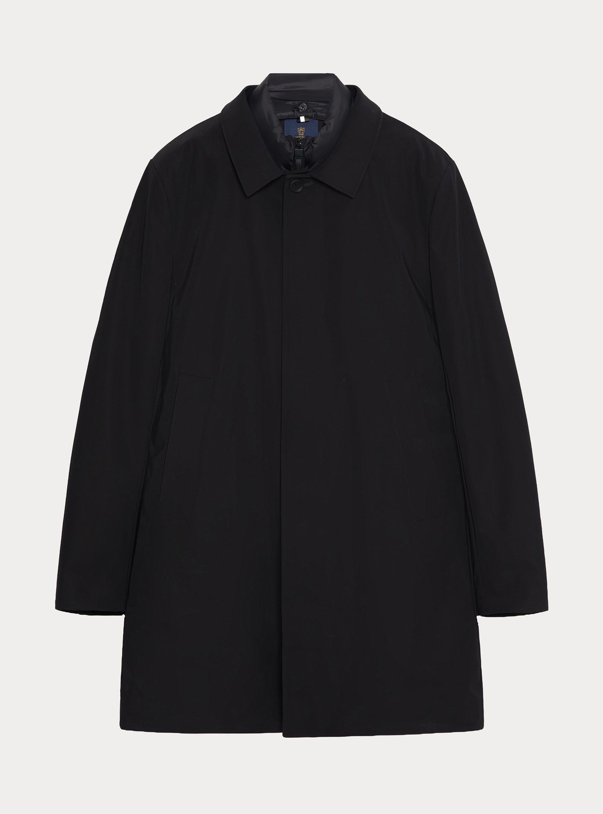 Impermeable de botonadura sencilla acolchado con pechera desmontable, NEGRO