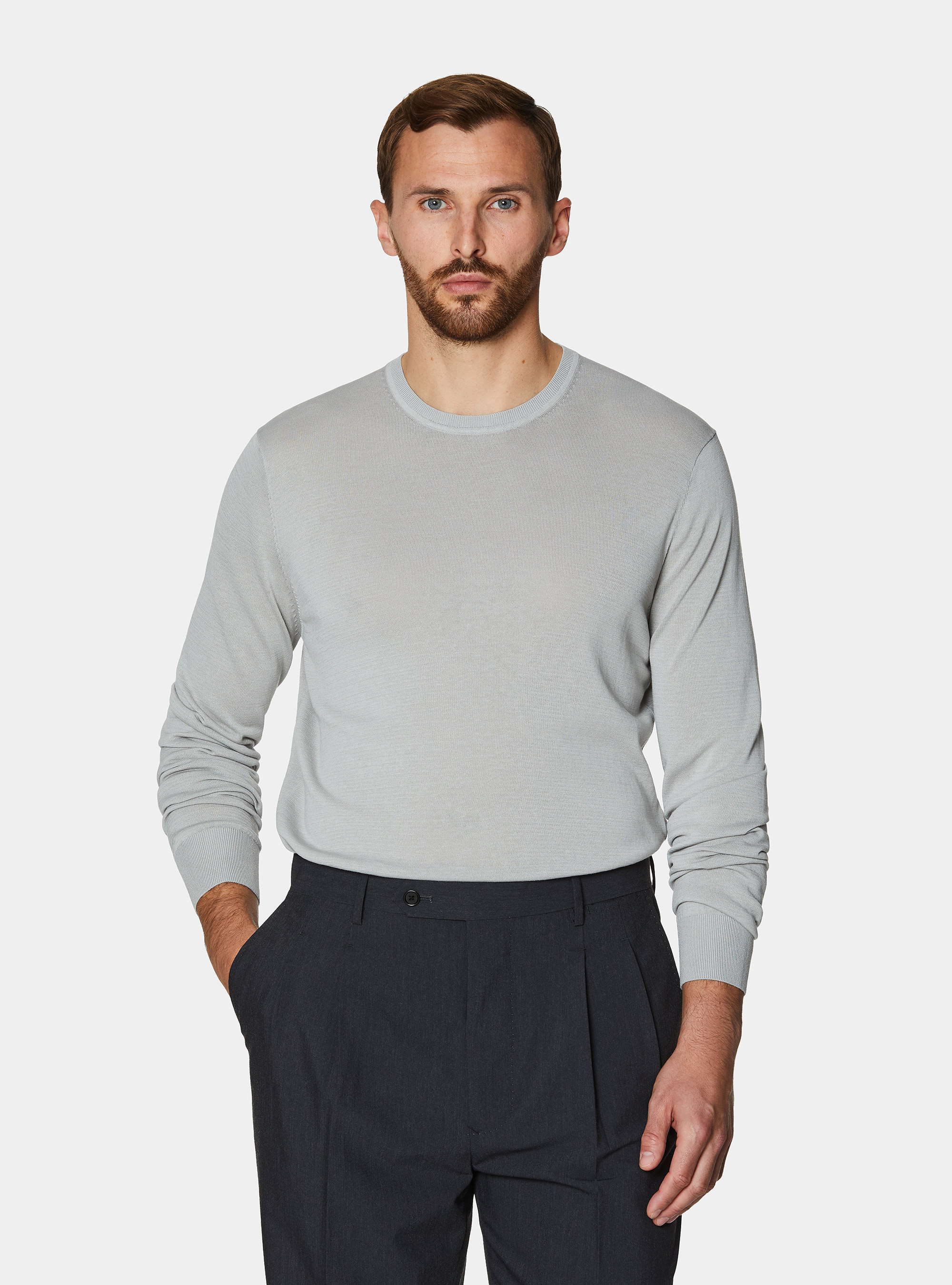 Maglia girocollo in cotone e seta, PERLA 0178C