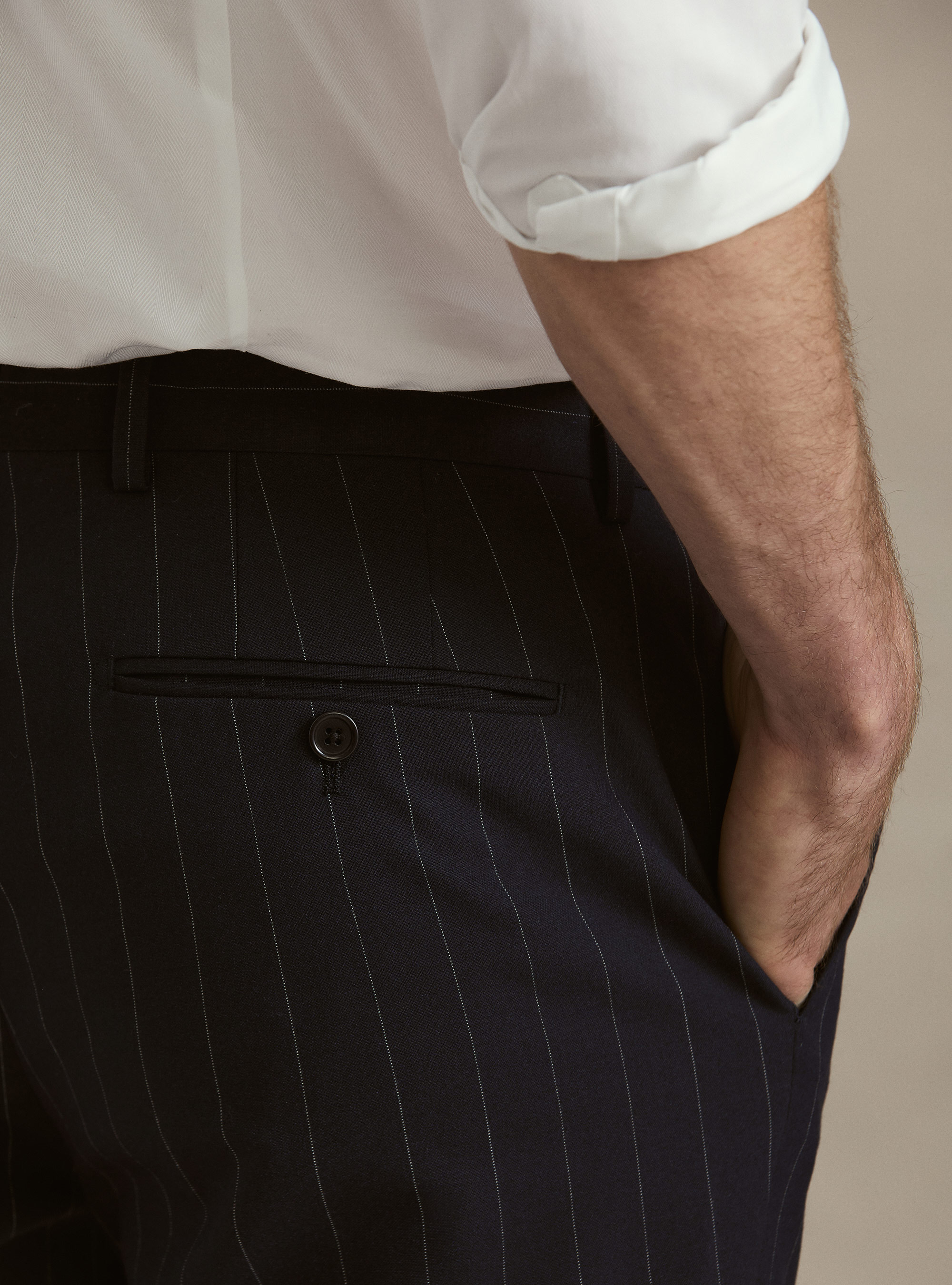Pinstripe suit trousers, NAVY BLUE