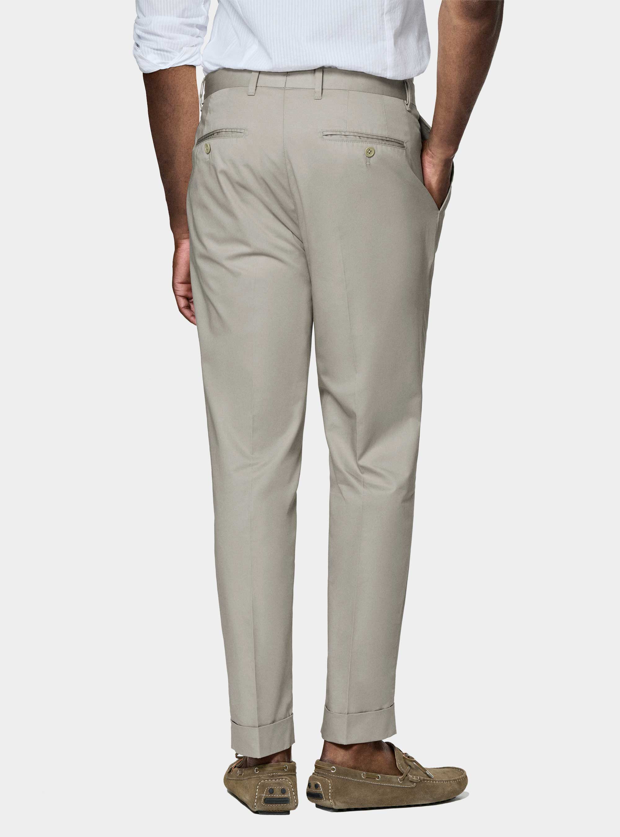 Pantaloni con pince in cotone popeline, ECRU