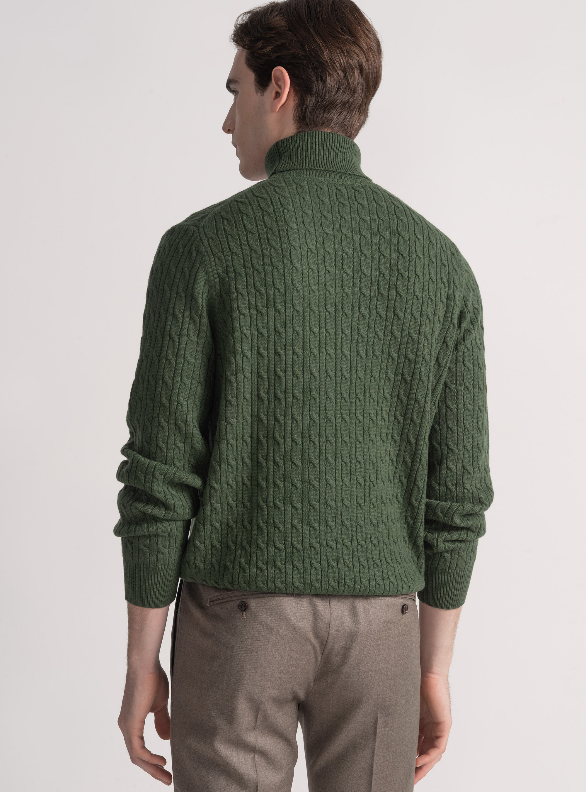 Maglia collo alto con treccia in misto lana, MILITARE 0609C