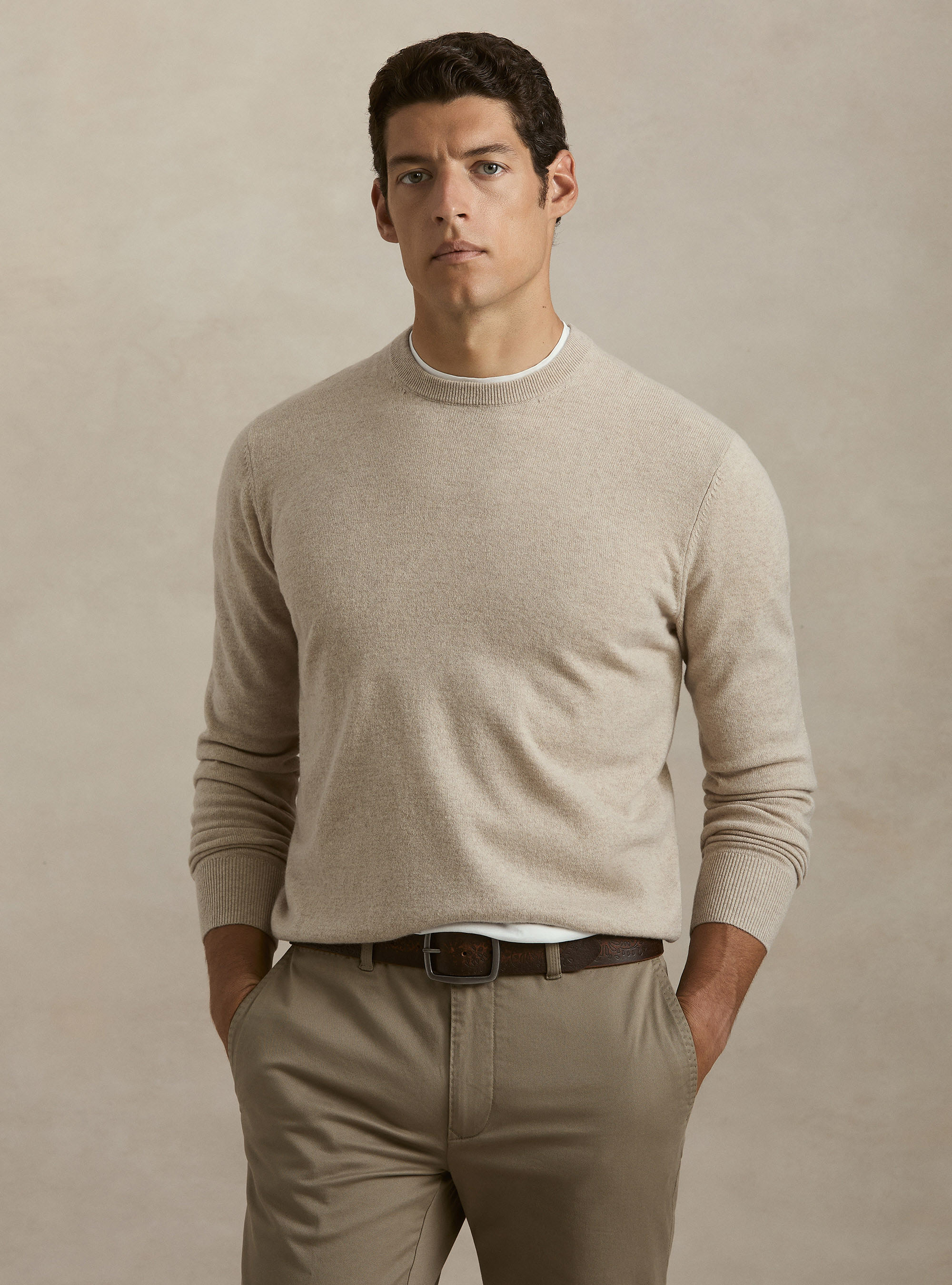 Pull col rond en lambswool et cachemire, &Atilde; CRU