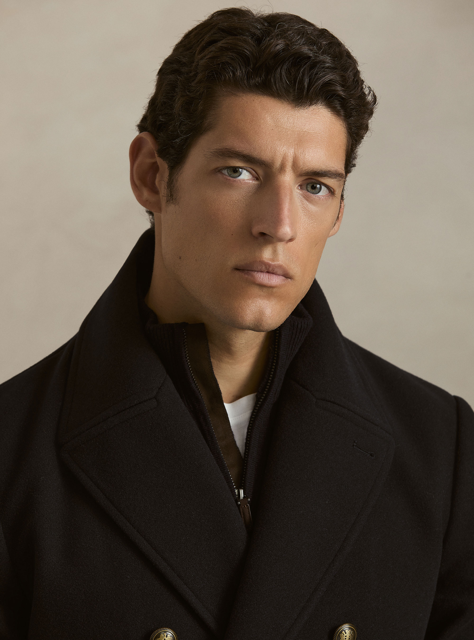 Wool blend peacoat with metal buttons, NAVY BLUE