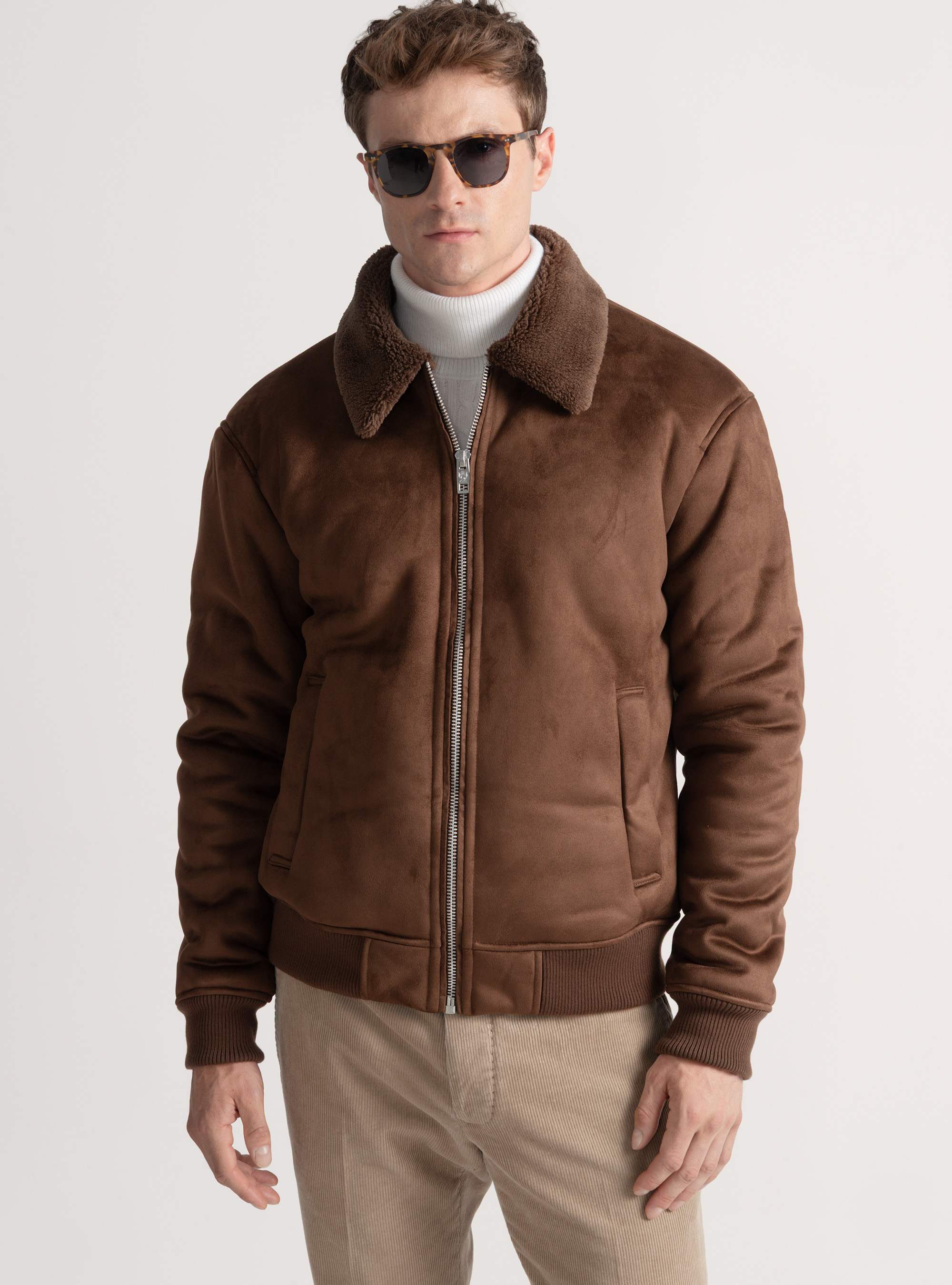 Suede effect bomber, BROWN