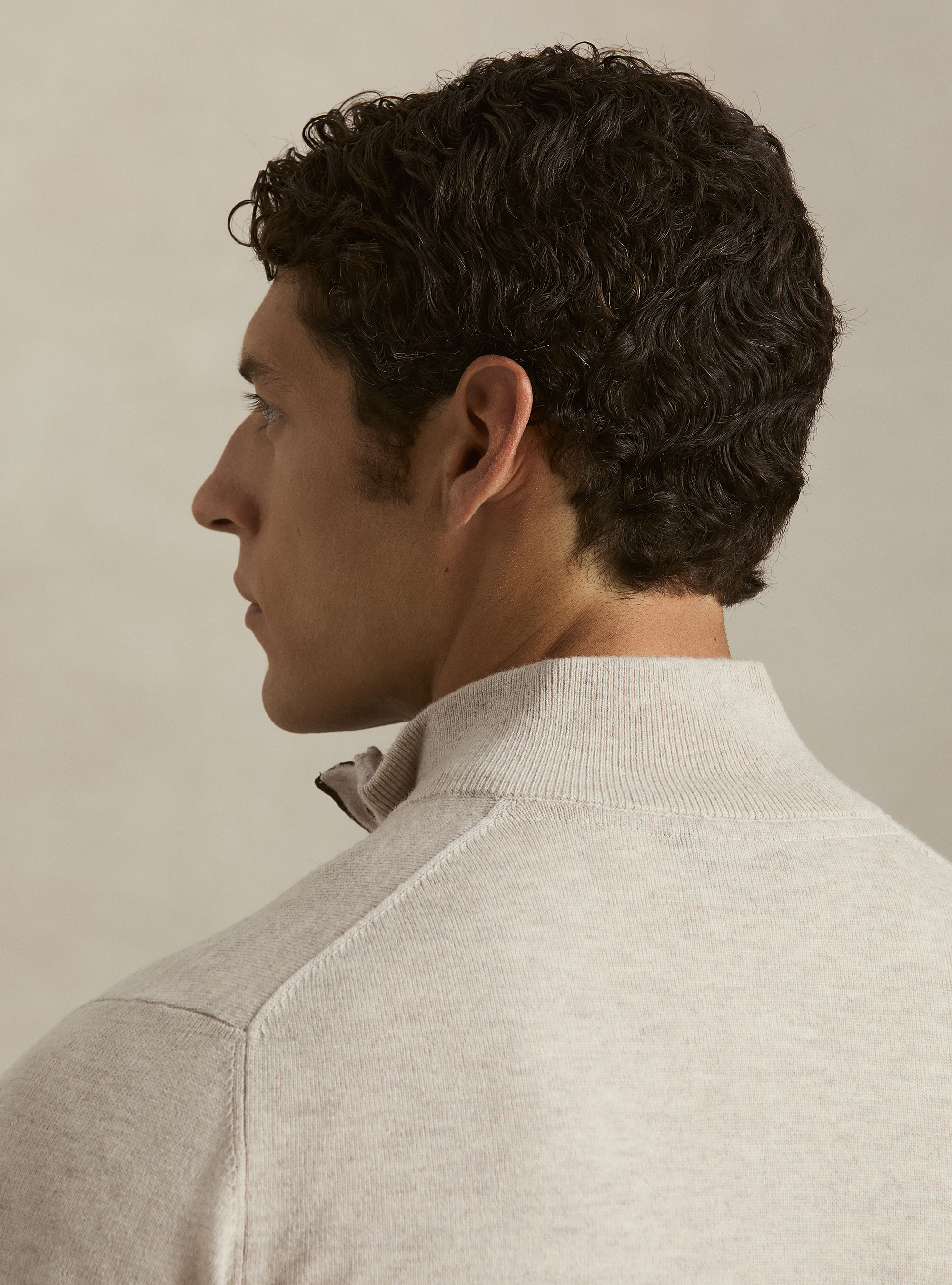 Maglia mezza zip con toppe in misto lana, ECRU