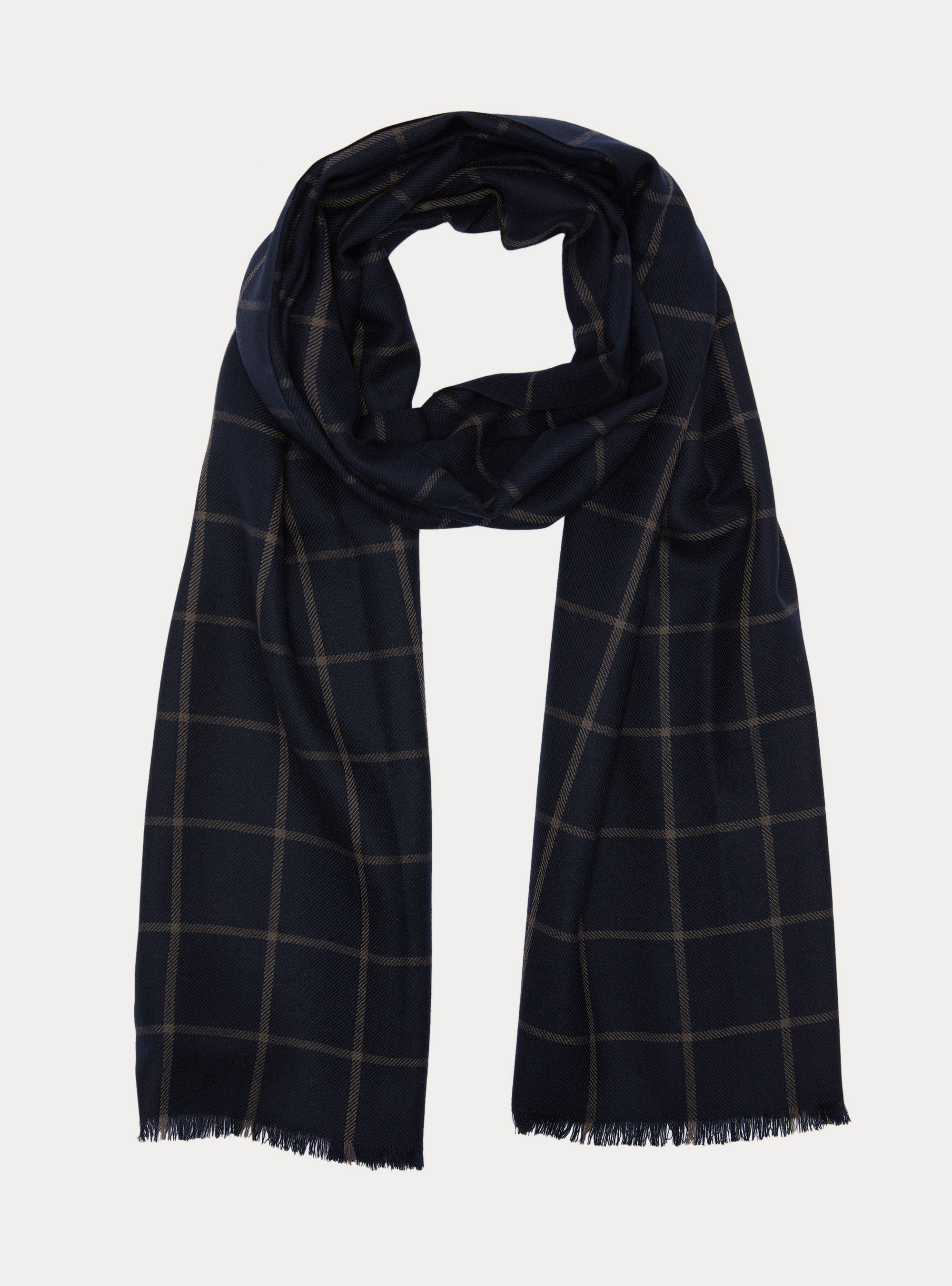 Lightweight patterned wool scarf, NAVY BLUE
