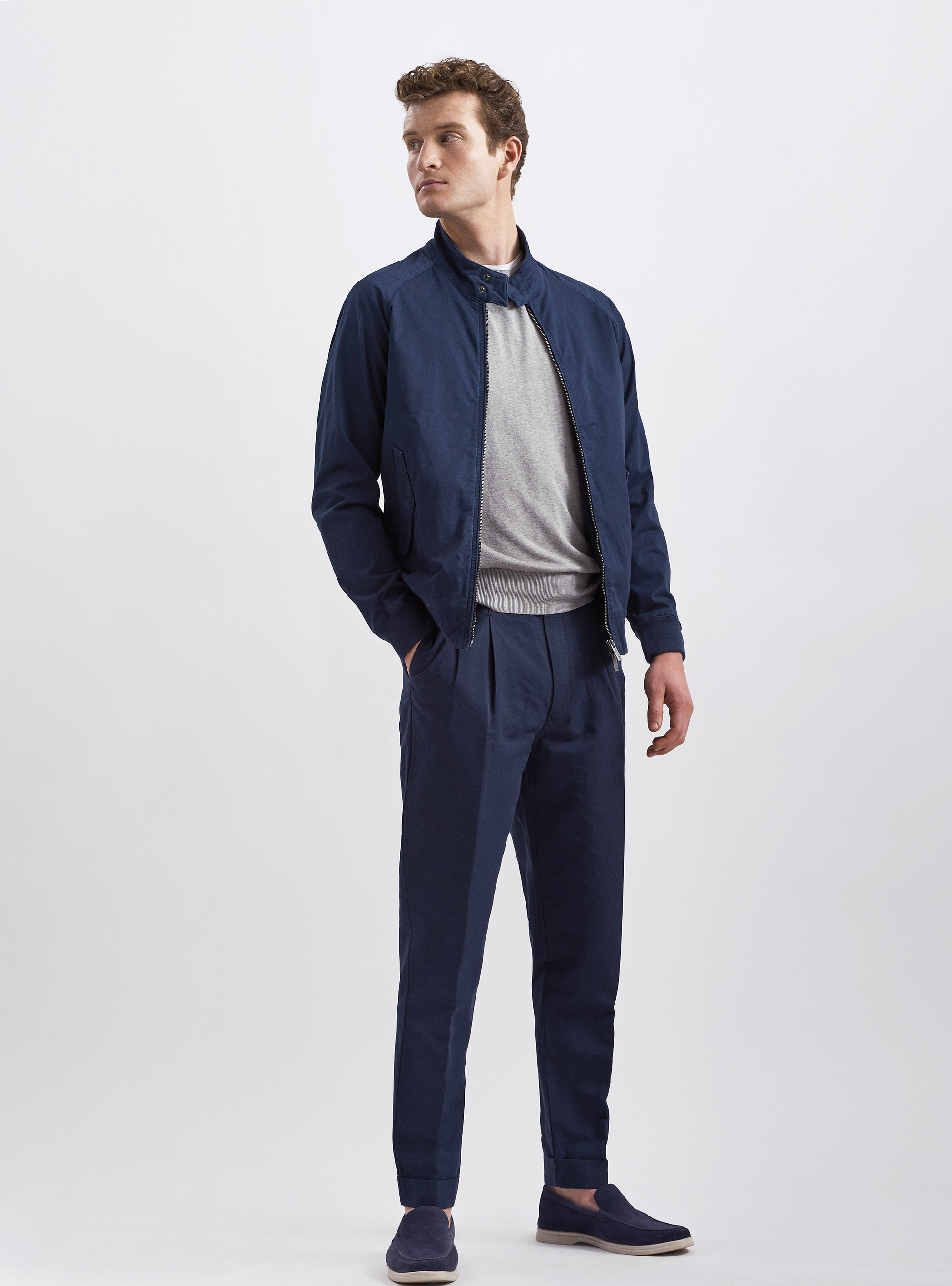 Bomber jacket en coton crois&eacute; extensible, BLEU MARINE