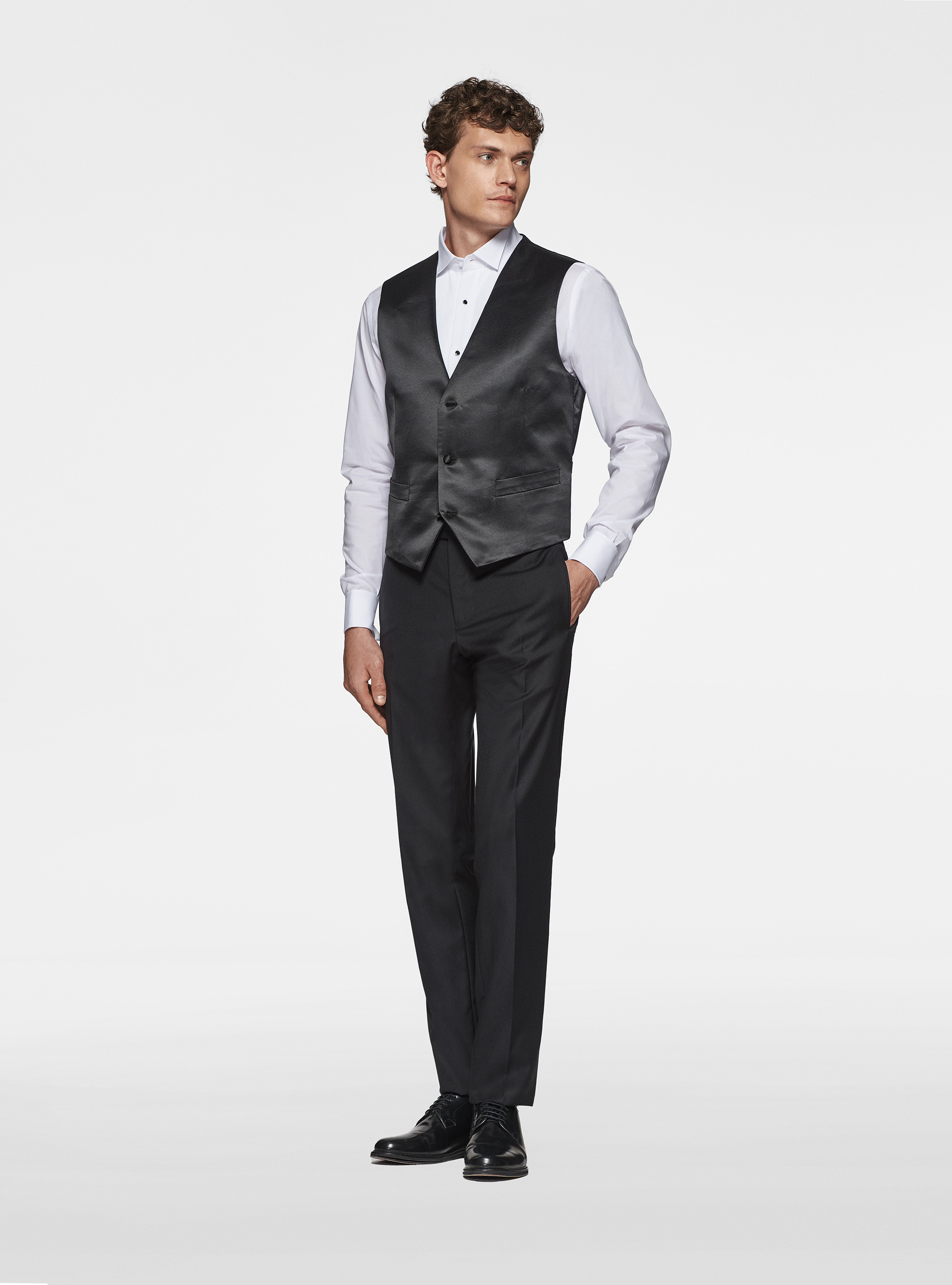 Chaleco smoking de raso, NEGRO
