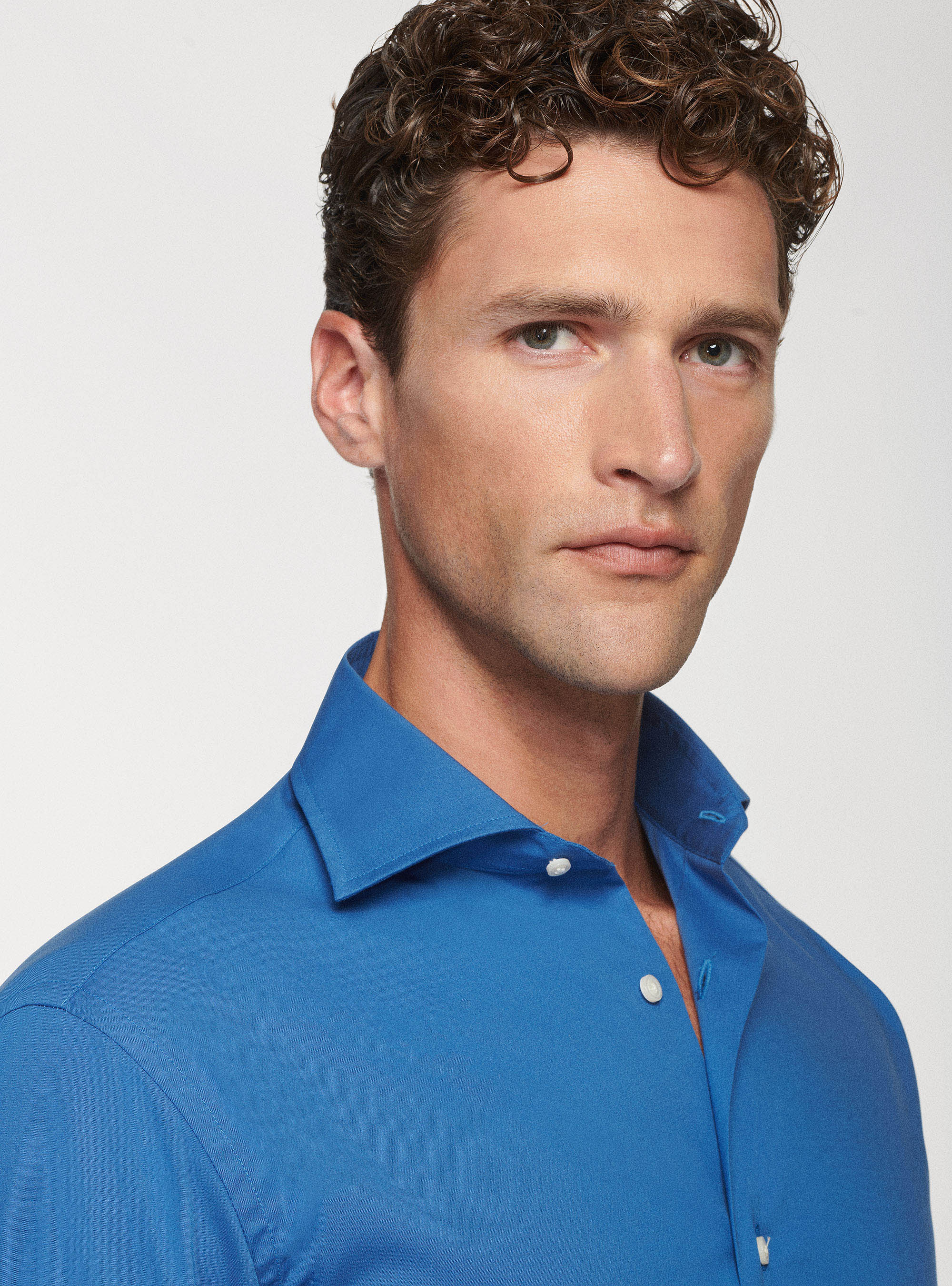 Stretch poplin shirt, 0226C CERULEO