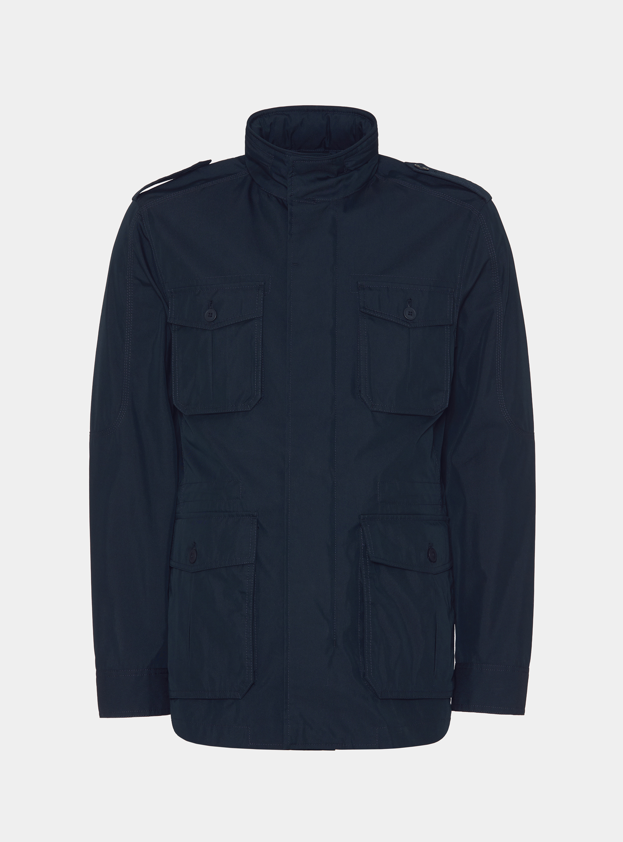 Field jacket en twill de coton m&eacute;lang&eacute;, BLEU MARINE