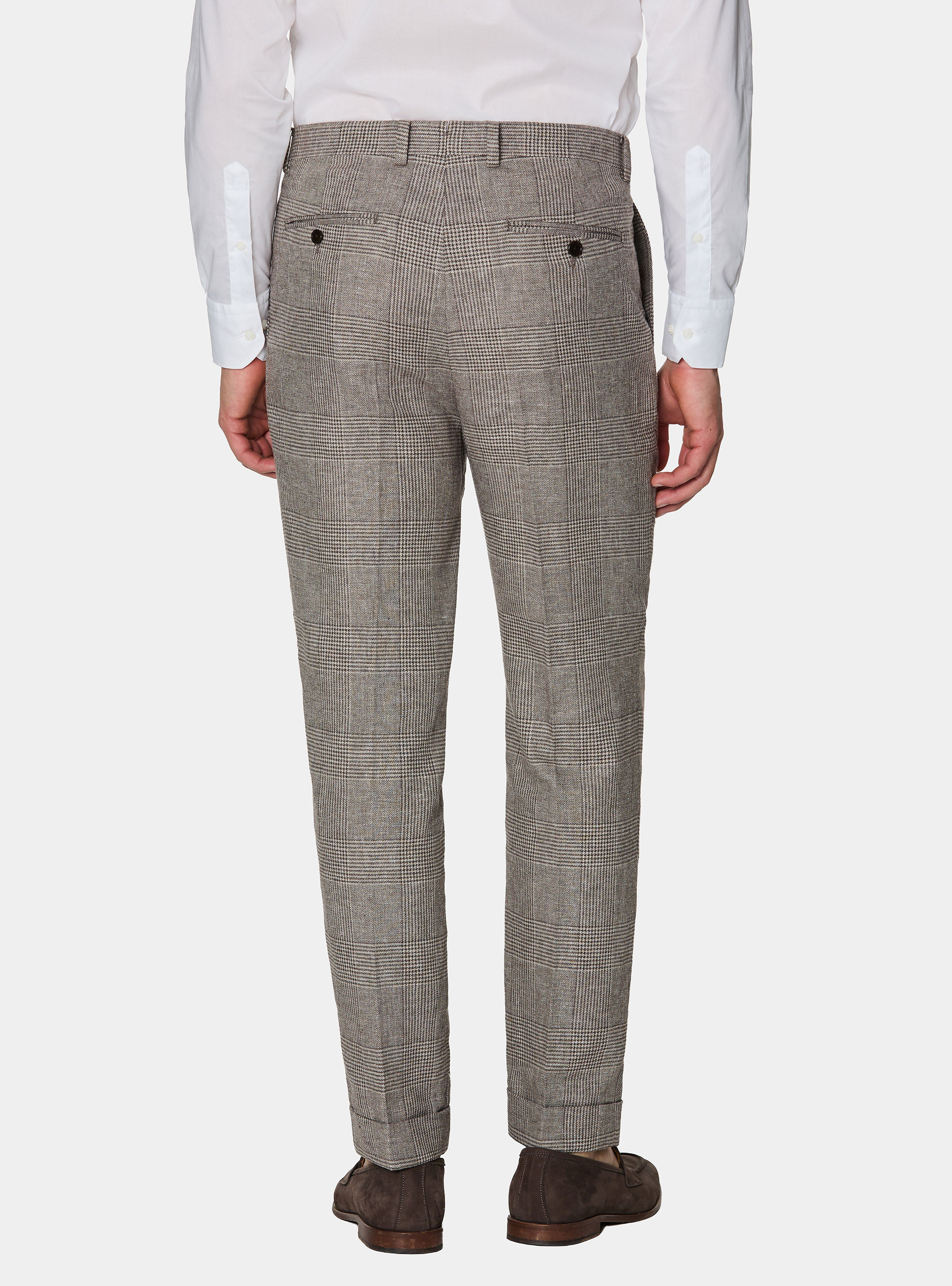 Patterned pants with pleats in linen and cotton, BROWN