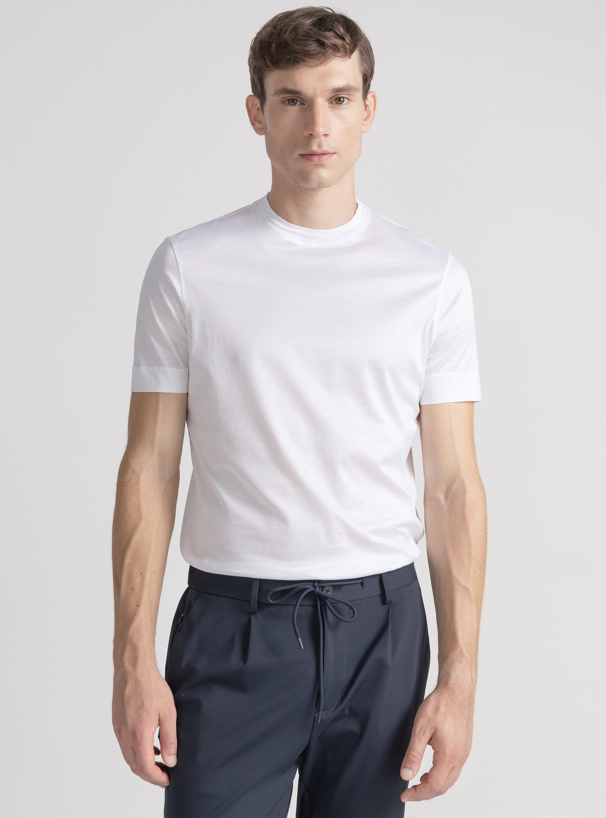 Kurz&auml;rmeliges T-Shirt aus schottischem Garn, BIANCO 0099C
