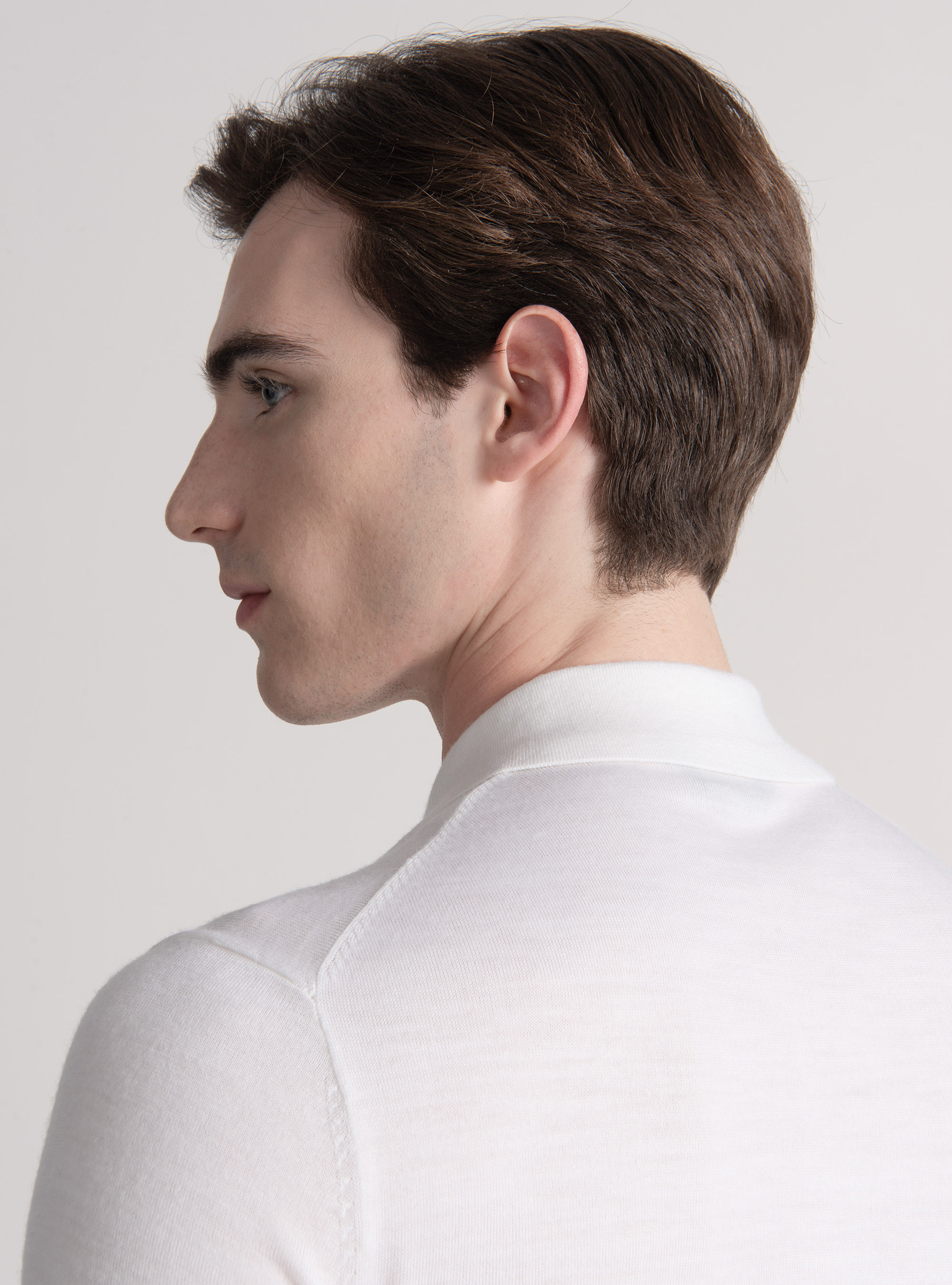 Extra-fine merino wool knit polo shirt, WHITE