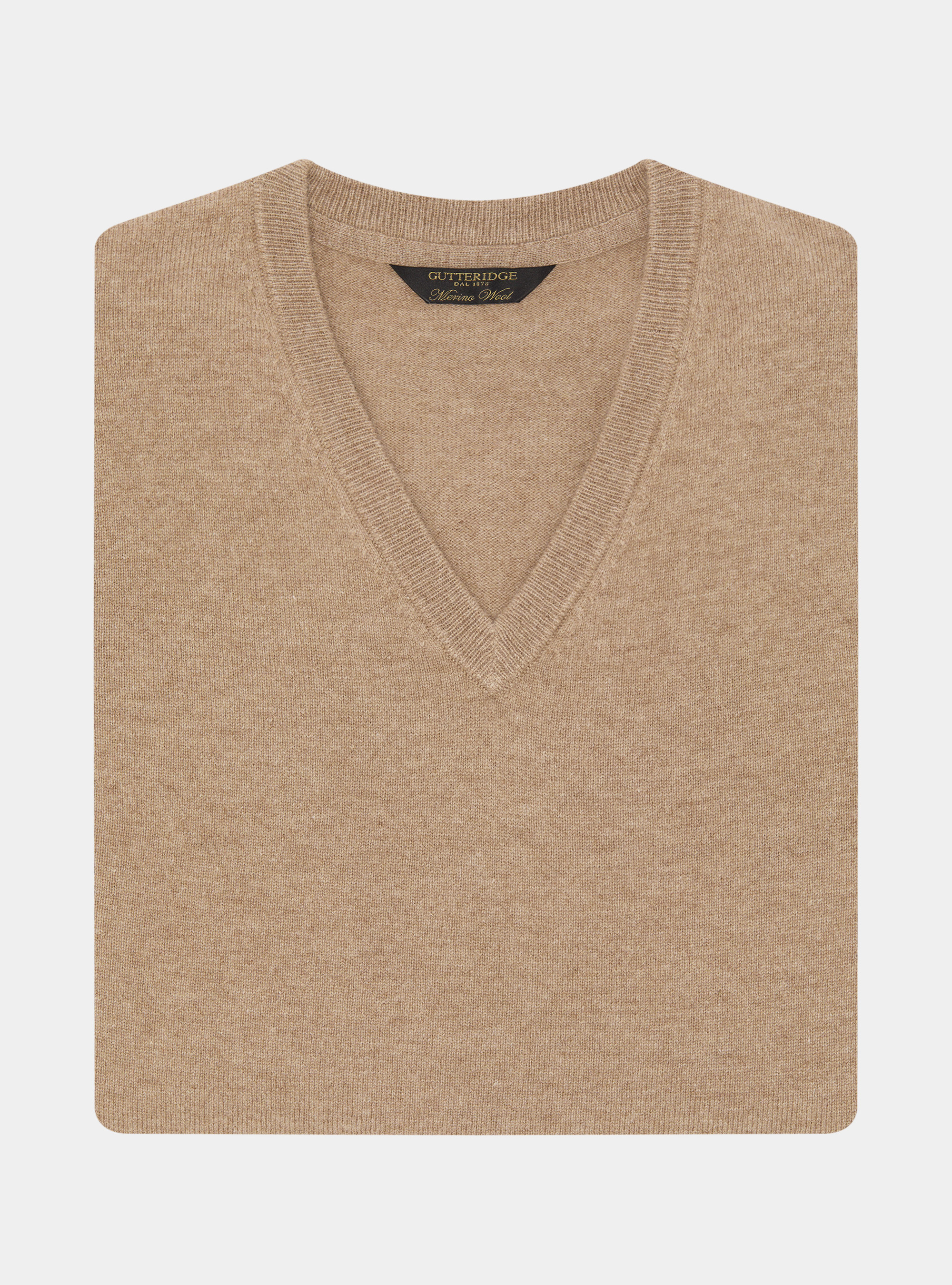 Merino wool V-neck sweater, CAMMELLO 0570C