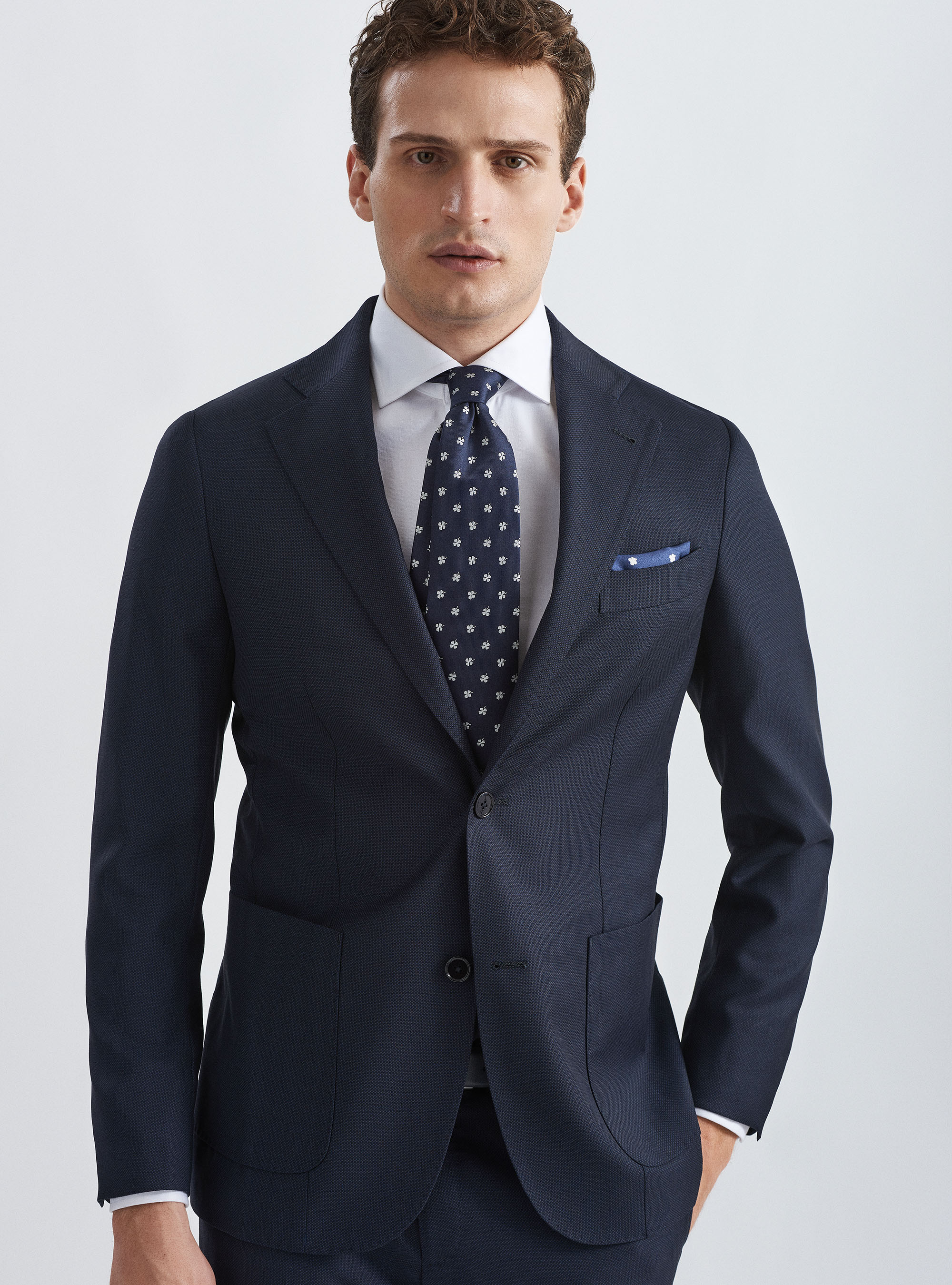 Pure wool Marlane partridge-eye suit blazer, NAVY BLUE
