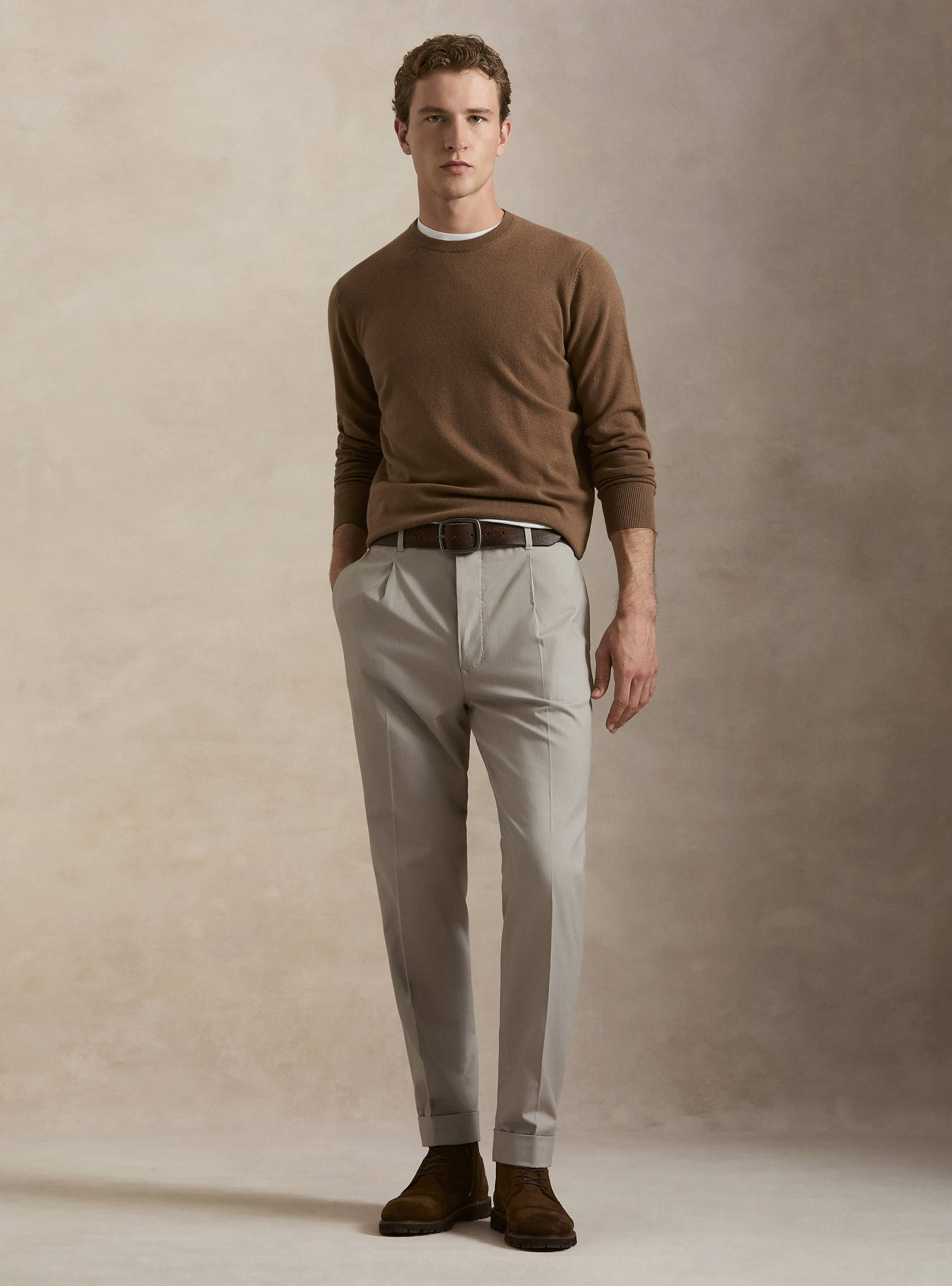 Rundhals-Pullover aus Lambswool und Kaschmir, NOCCIOLA 0553C