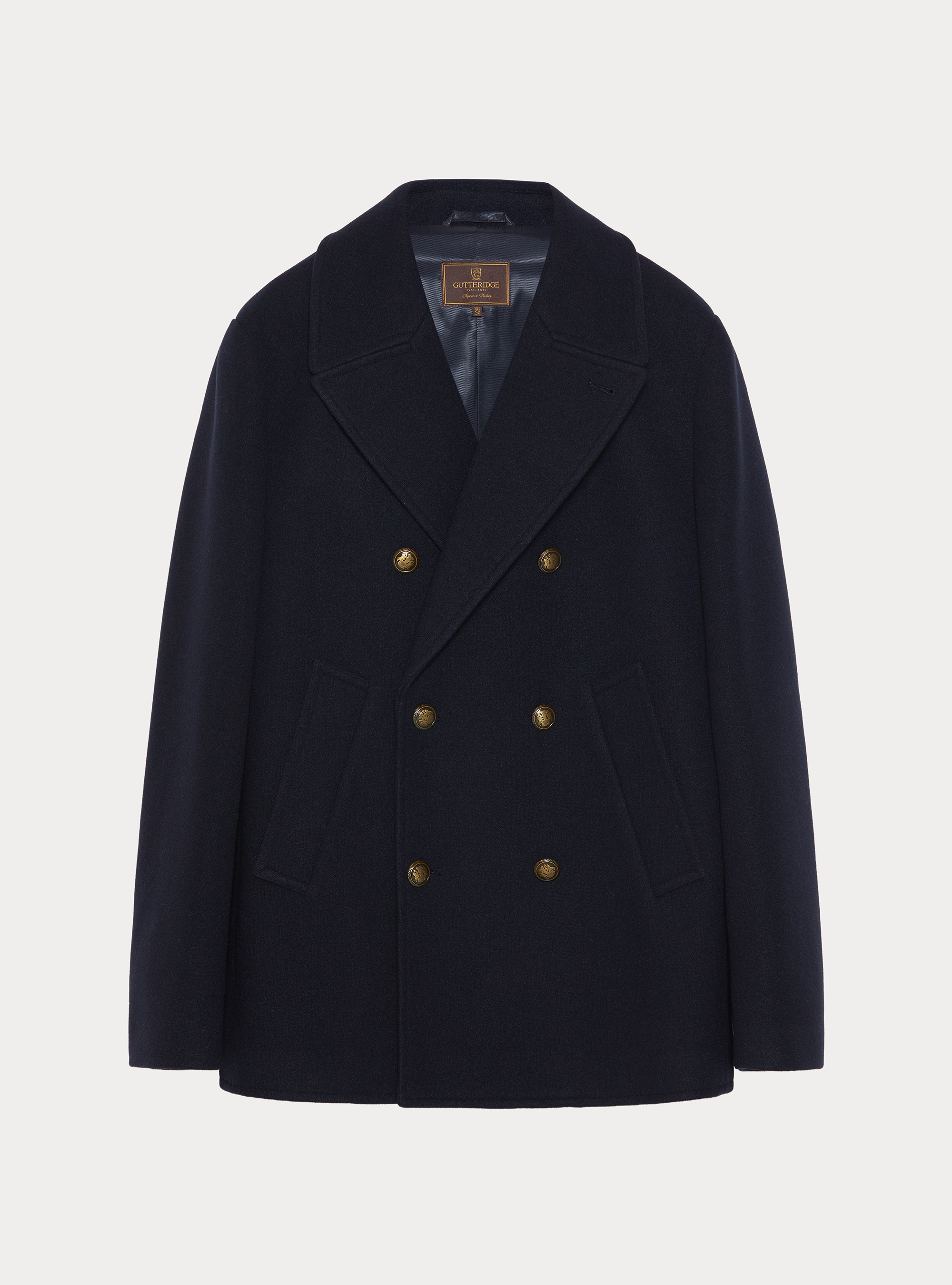 Wool blend peacoat with metal buttons, NAVY BLUE